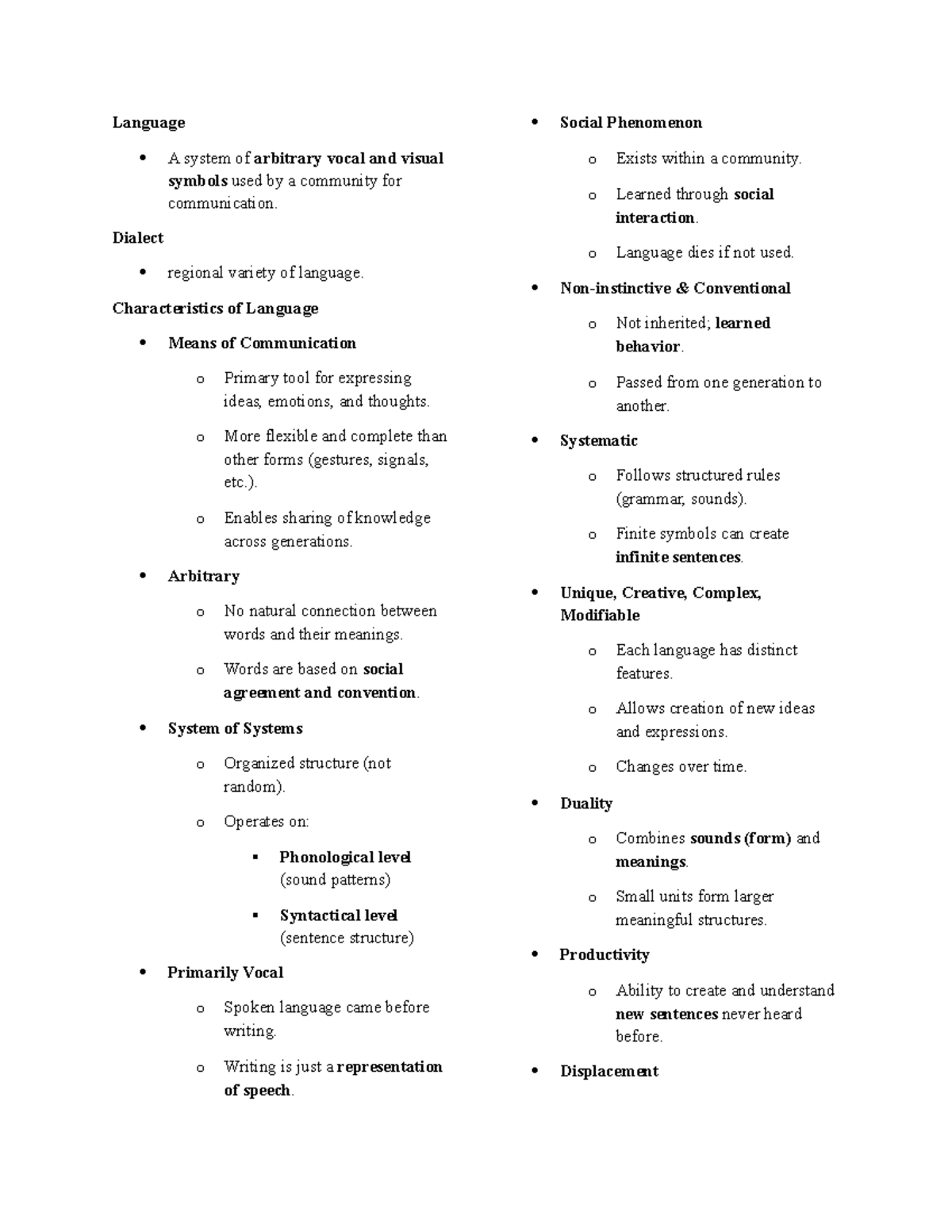 Language and Dialect: Characteristics and Communication (ENG 101) - Studocu
