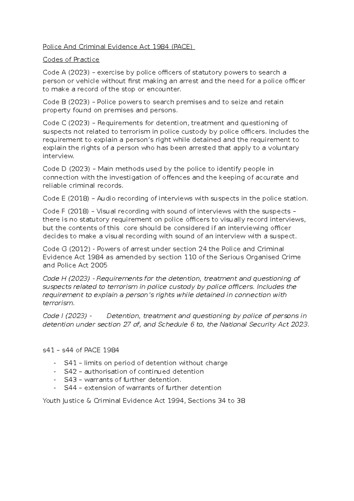 Police And Criminal Evidence Act 1984: Codes of Practice Overview (2023 ...