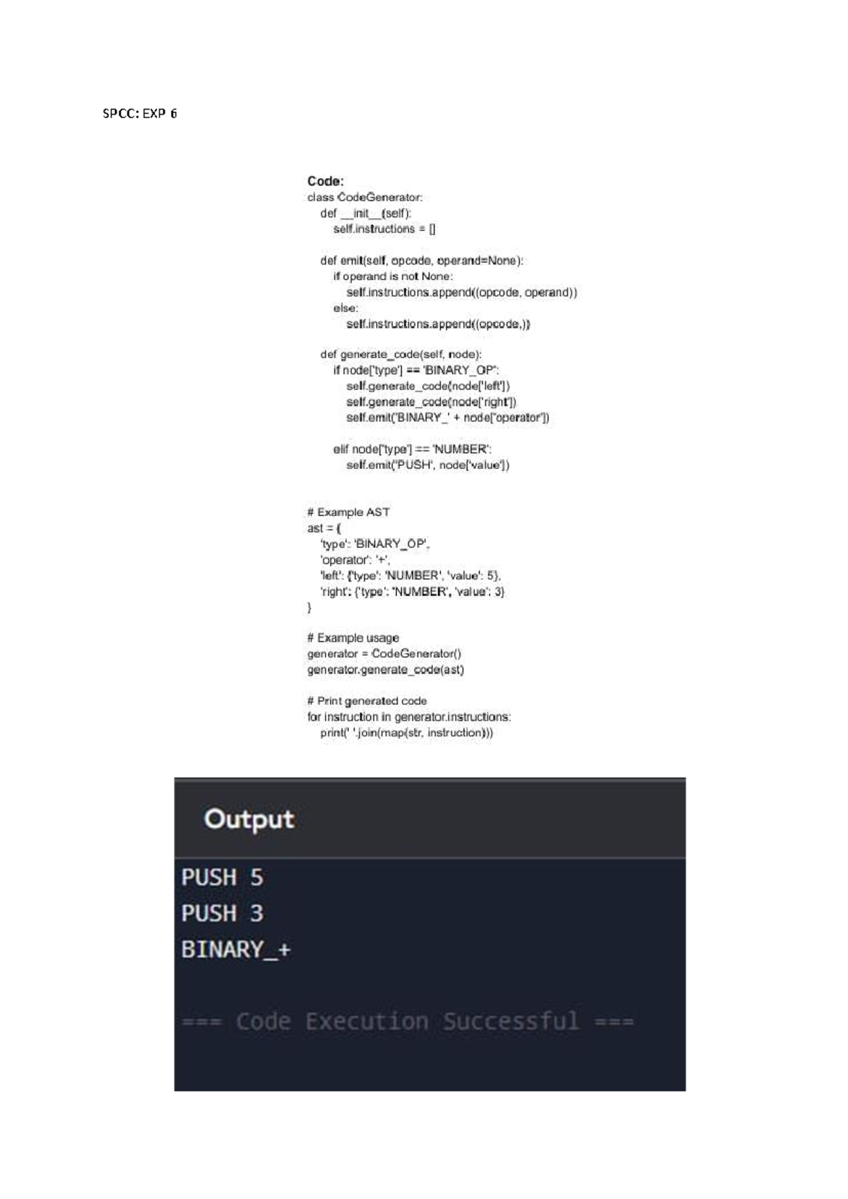 SPCC: EXP 6 Code Generation and Instruction Handling - Studocu