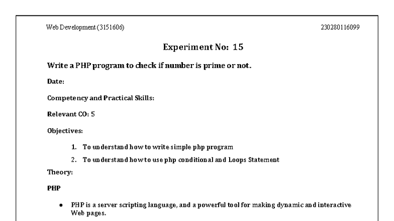 Web Development (3151606) Experiments 15-18: PHP & AJAX Practical Guide ...