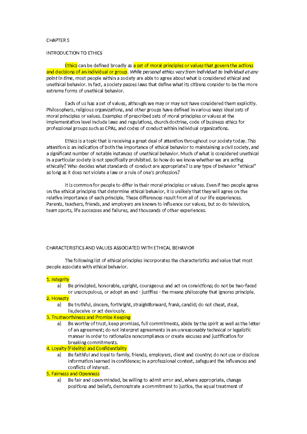 Intro to Ethics 9: Chapter 5 Overview and Key Principles - Studocu