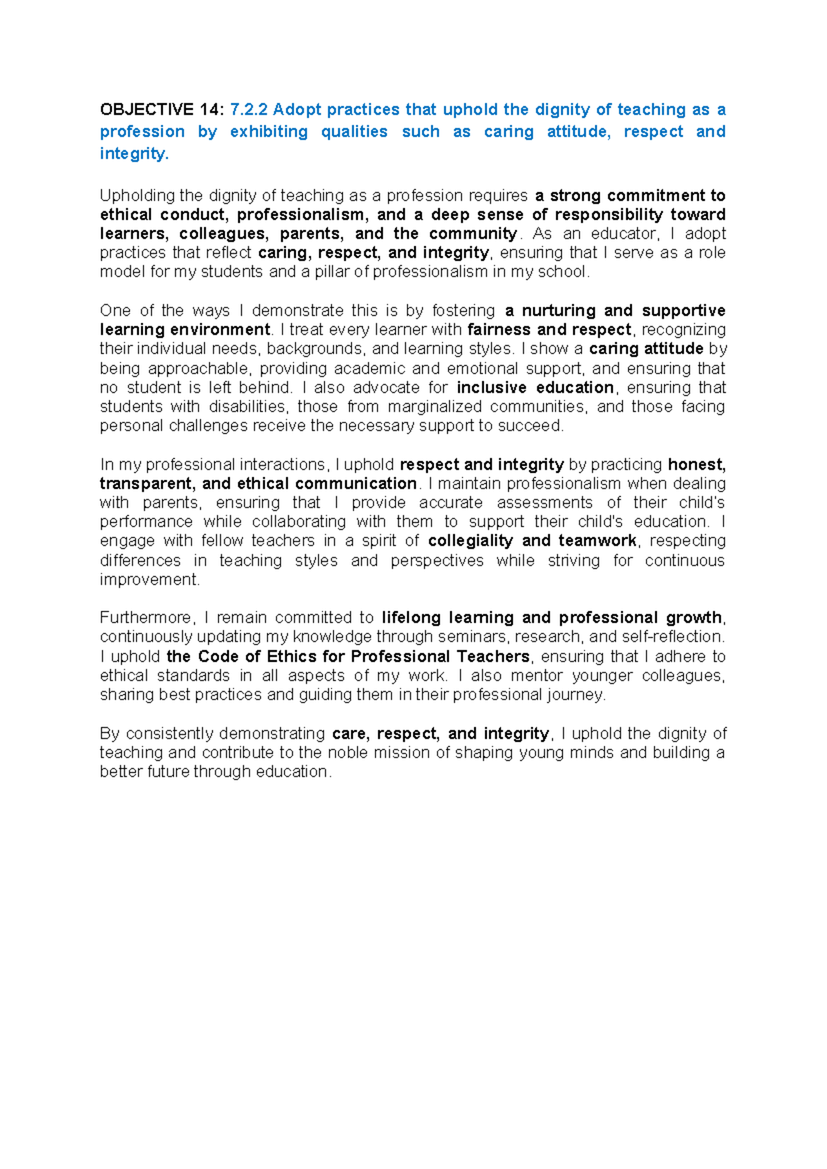 Objective 14: Upholding Dignity in Teaching Through Care & Integrity ...