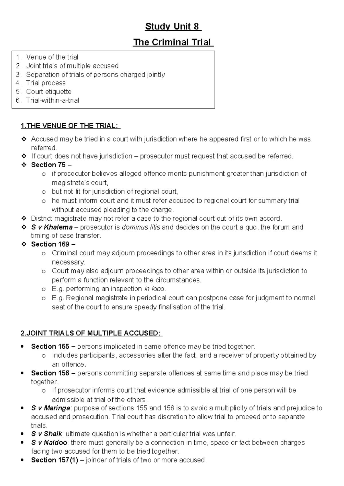 Study Unit 8 - IURI 271 - Principles of Criminal Trials and Procedures ...