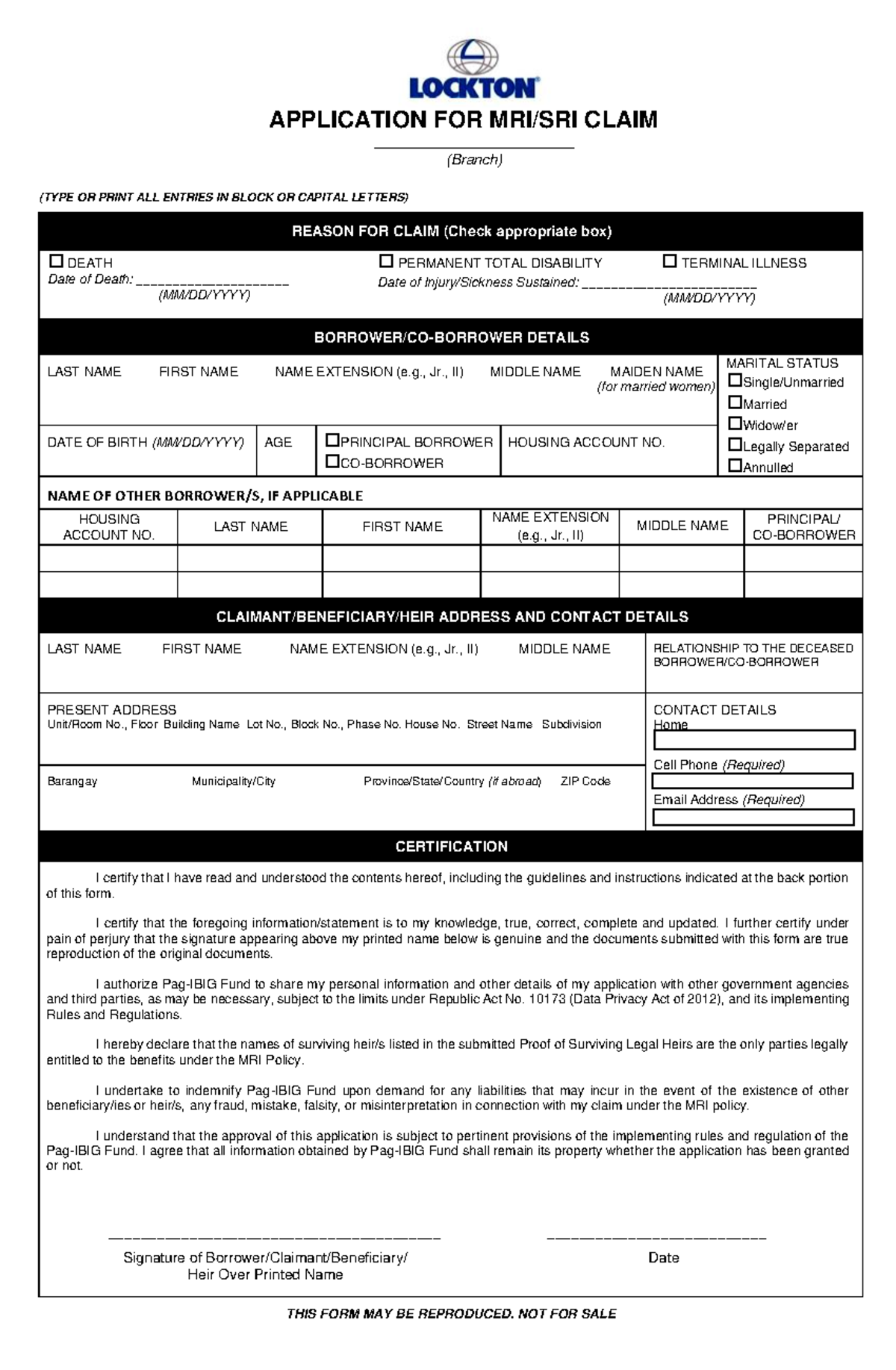 MRI/SRI Claim Application Form Template - Studocu