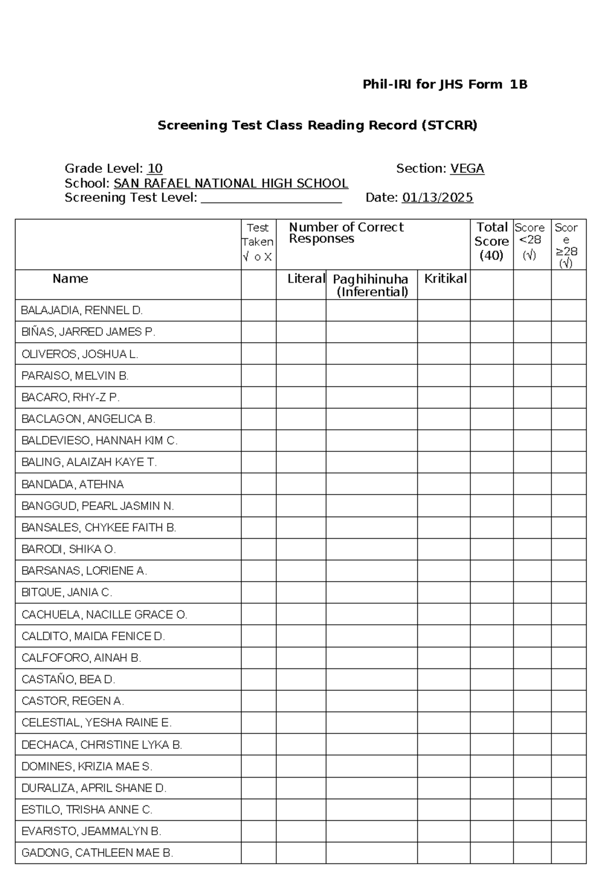 Phil-IRI-for-JHS-Form-1 English-10 - Phil-IRI for JHS Form 1B Screening ...