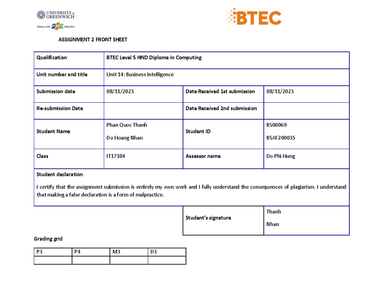 Assignment 2 - Reference - ASSIGNMENT 2 FRONT SHEET Qualification BTEC ...