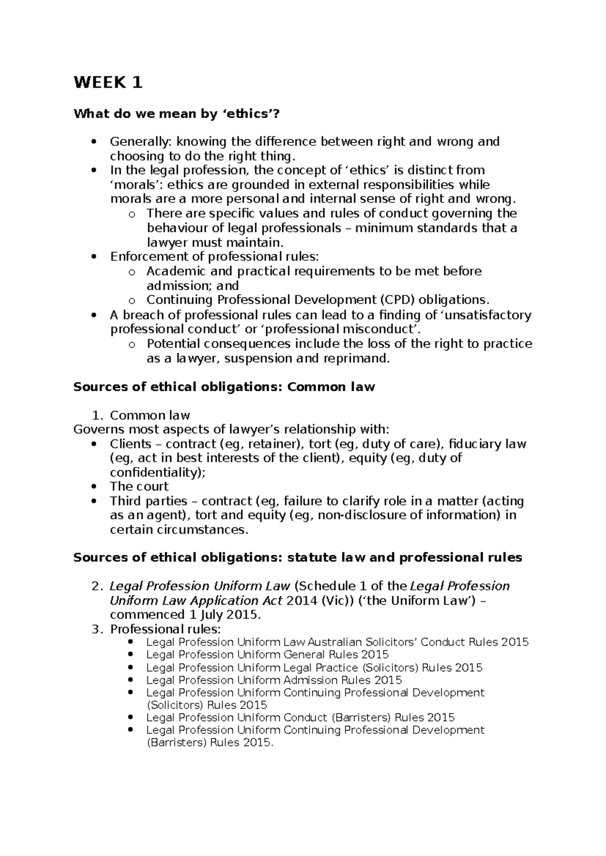 WEEK 1-10 Legal Ethics and Professional Conduct Overview - Studocu