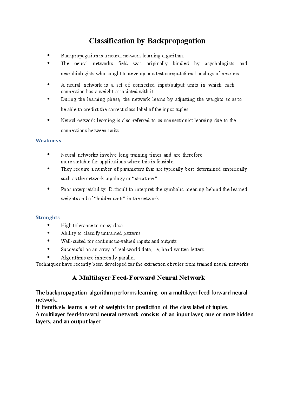 DWDM UNIT 2 - Backpropagation in Neural Networks and SVM Overview - Studocu