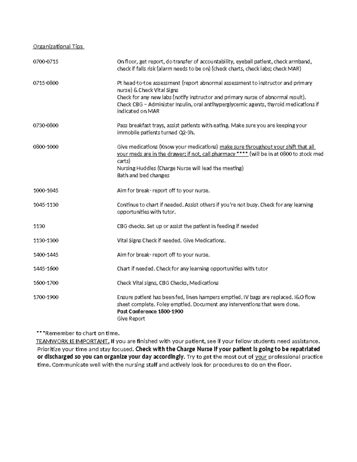 Nursing Organization Tips: 12-Hour Shift Template - Studocu