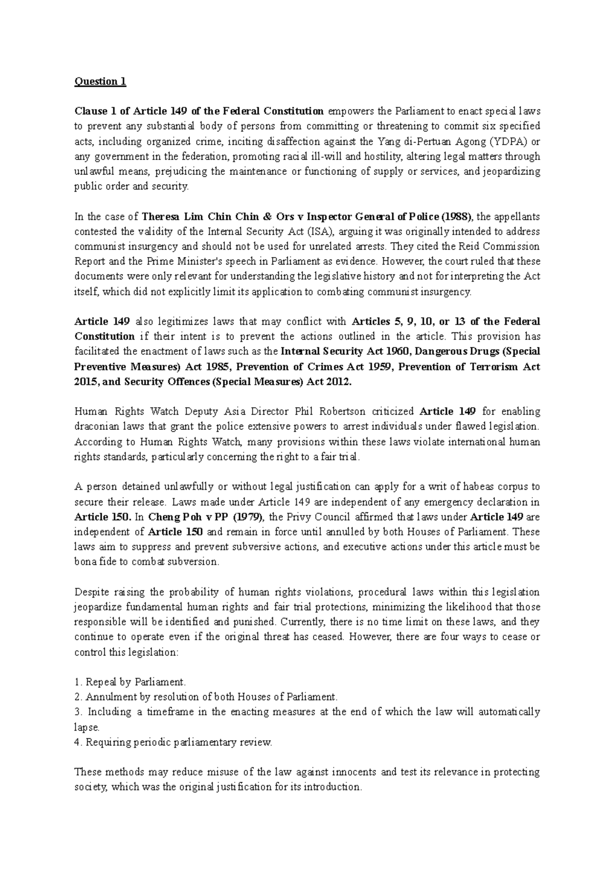 Constitutional Law II Tutorial: Week 12 Analysis of Article 149 and ...