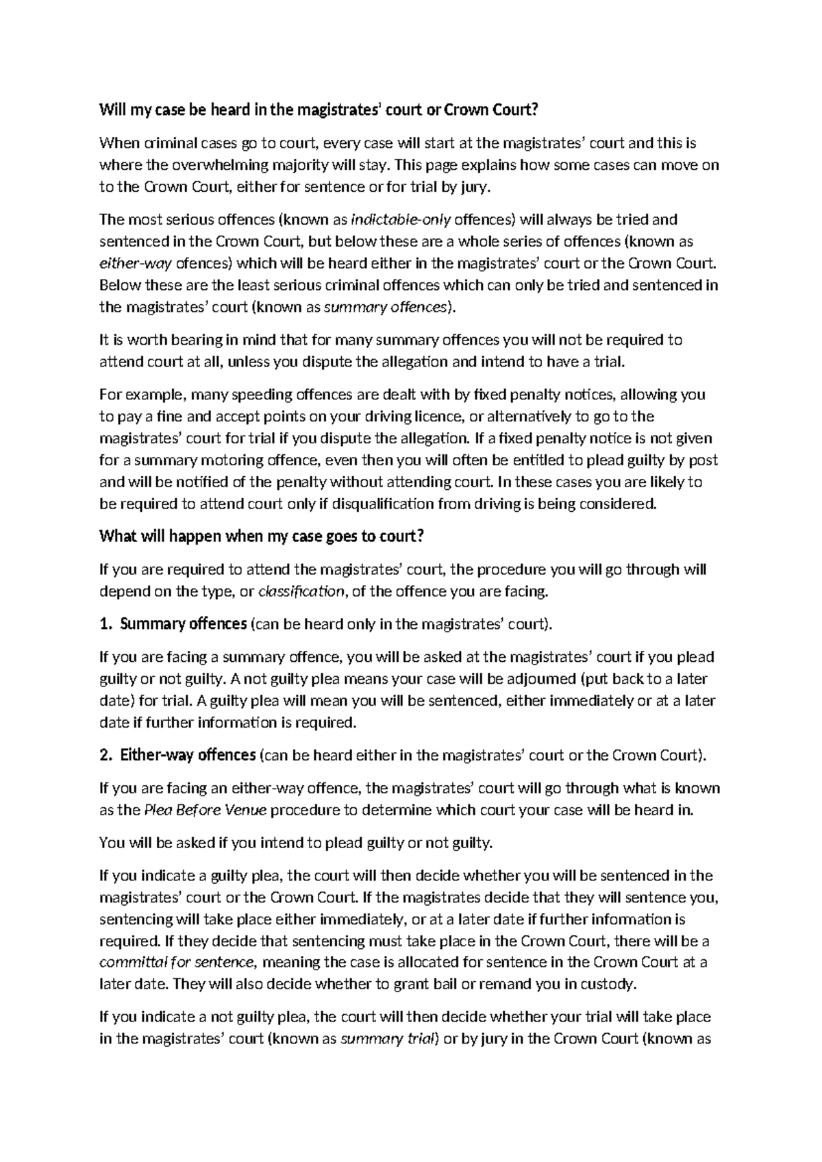 Understanding Case Allocation: Magistrates' Court vs. Crown Court - Studocu