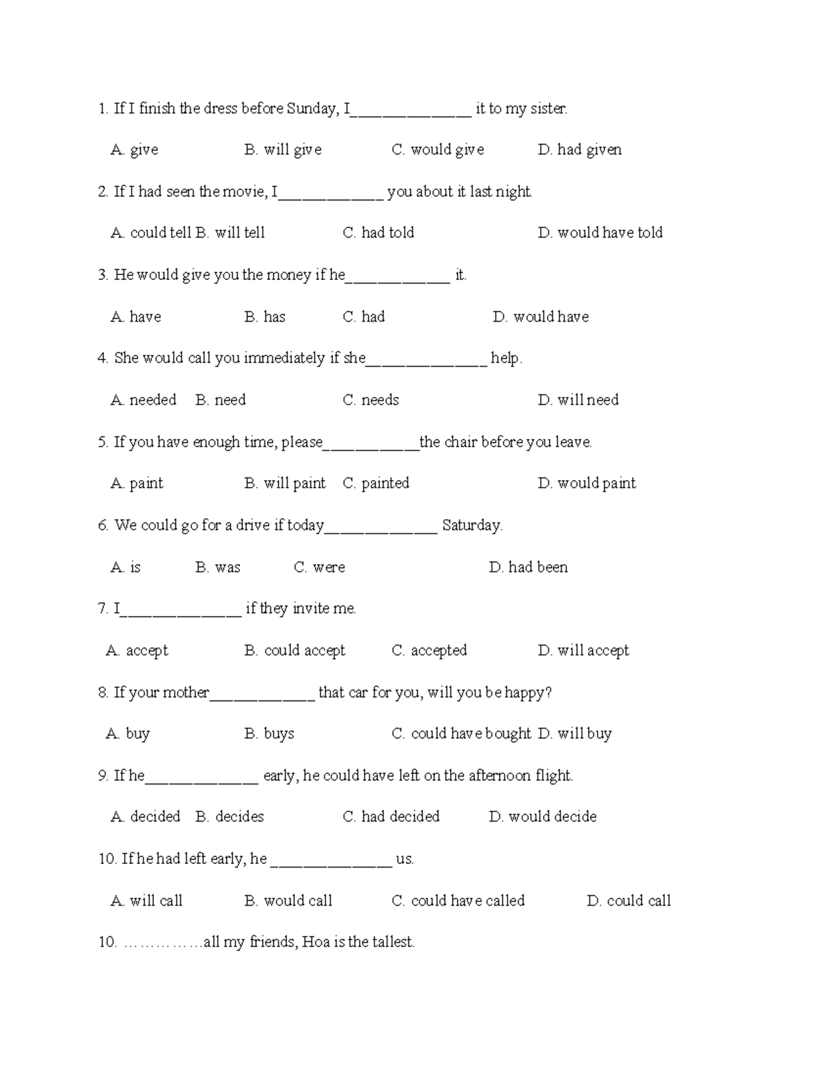 Tatam 2 CA1 T7 - Conditional Sentences Practice - Studocu