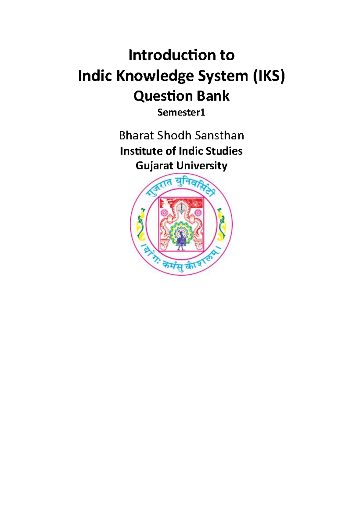 Indic Knowledge System (IKS) - Question Bank for English IKS Course ...