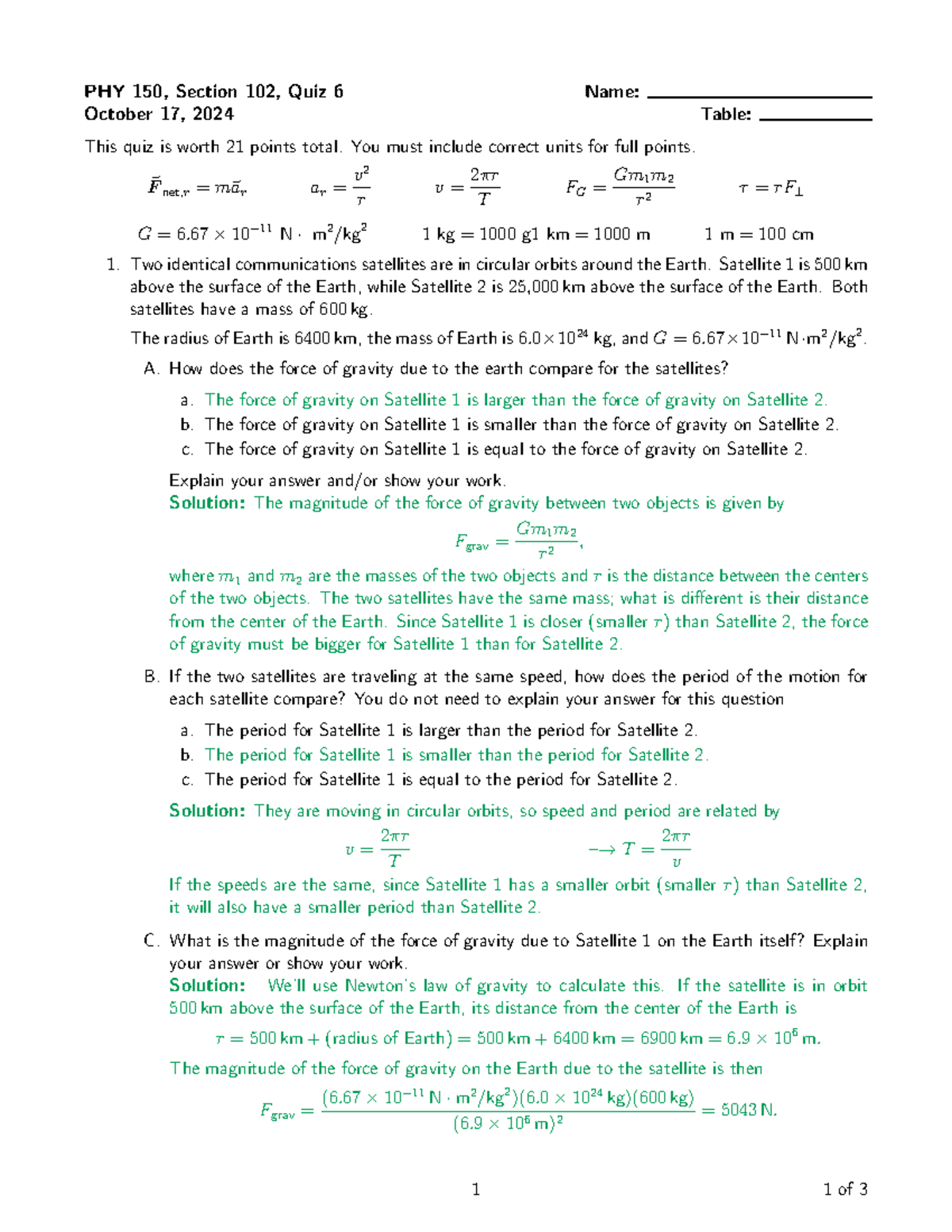 PHY 150, Section 102, Quiz 6 Solutions - October 17, 2024 - Studocu