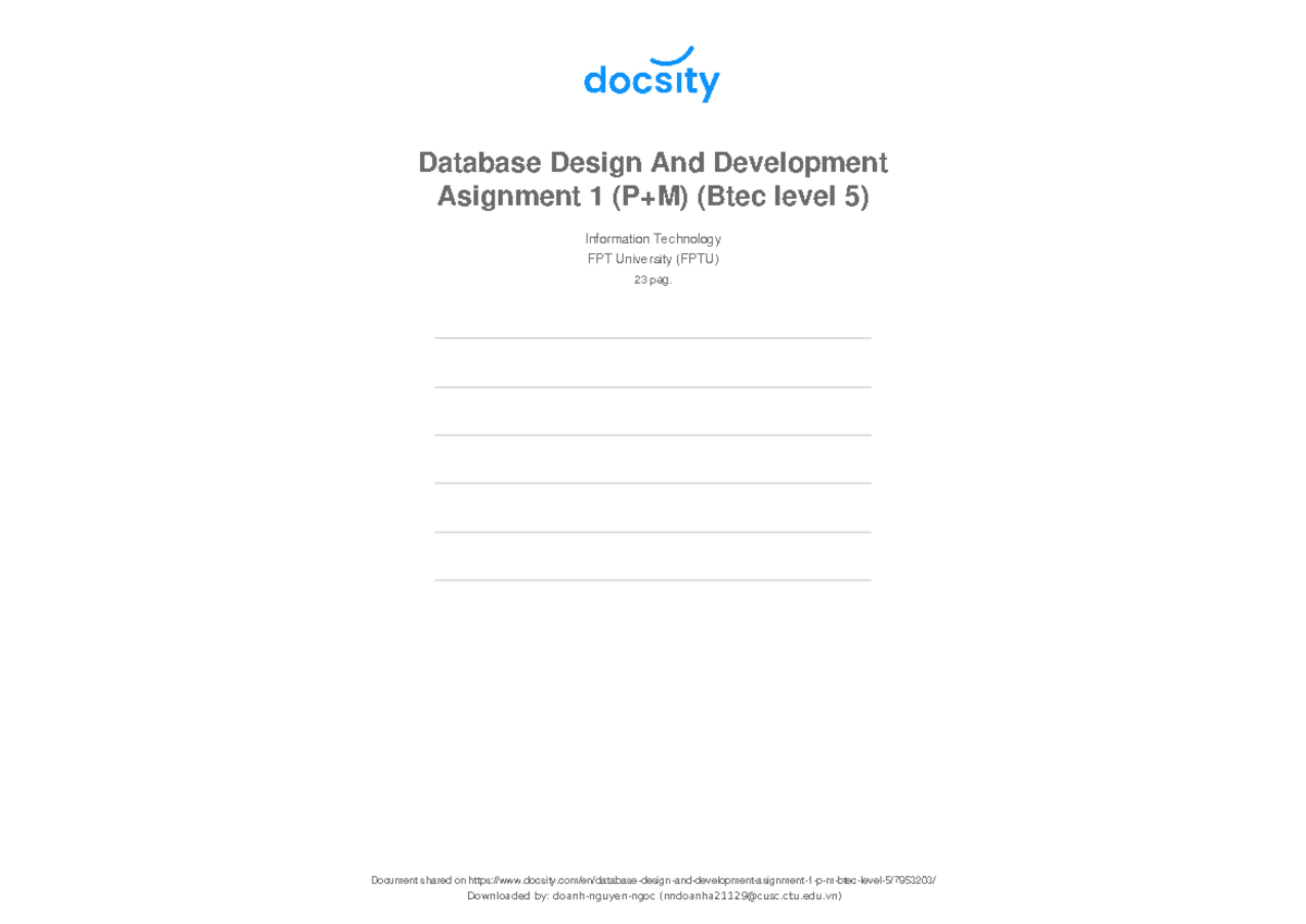 Docsity database design and development asignment 1 p m btec level 5 ...