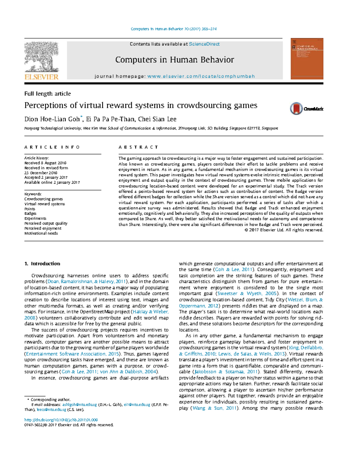 Perceptions of Virtual Reward Systems in Crowdsourcing Games - Q1 - Studocu