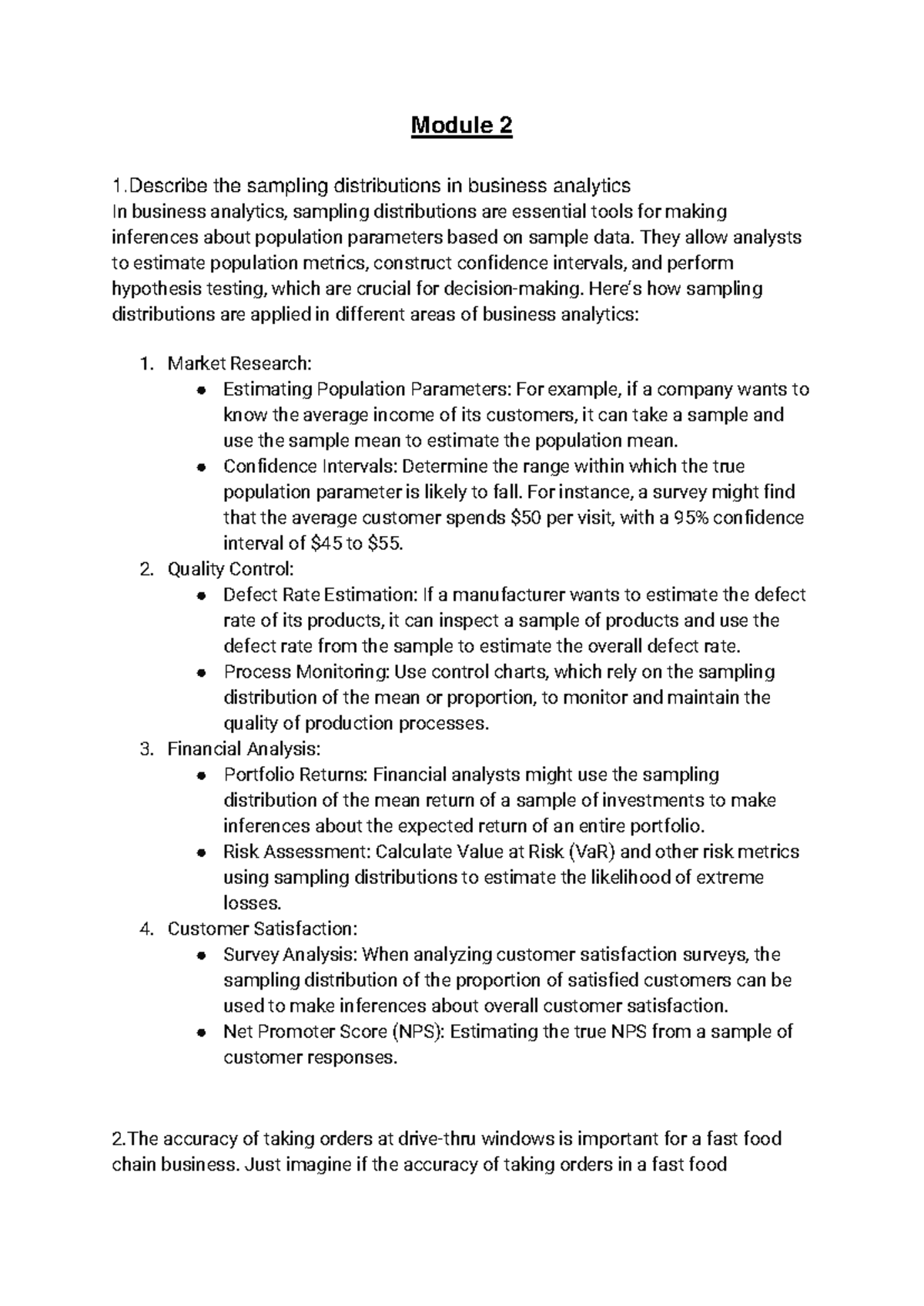 Module 2: Sampling Distributions & Applications in Business Analytics ...