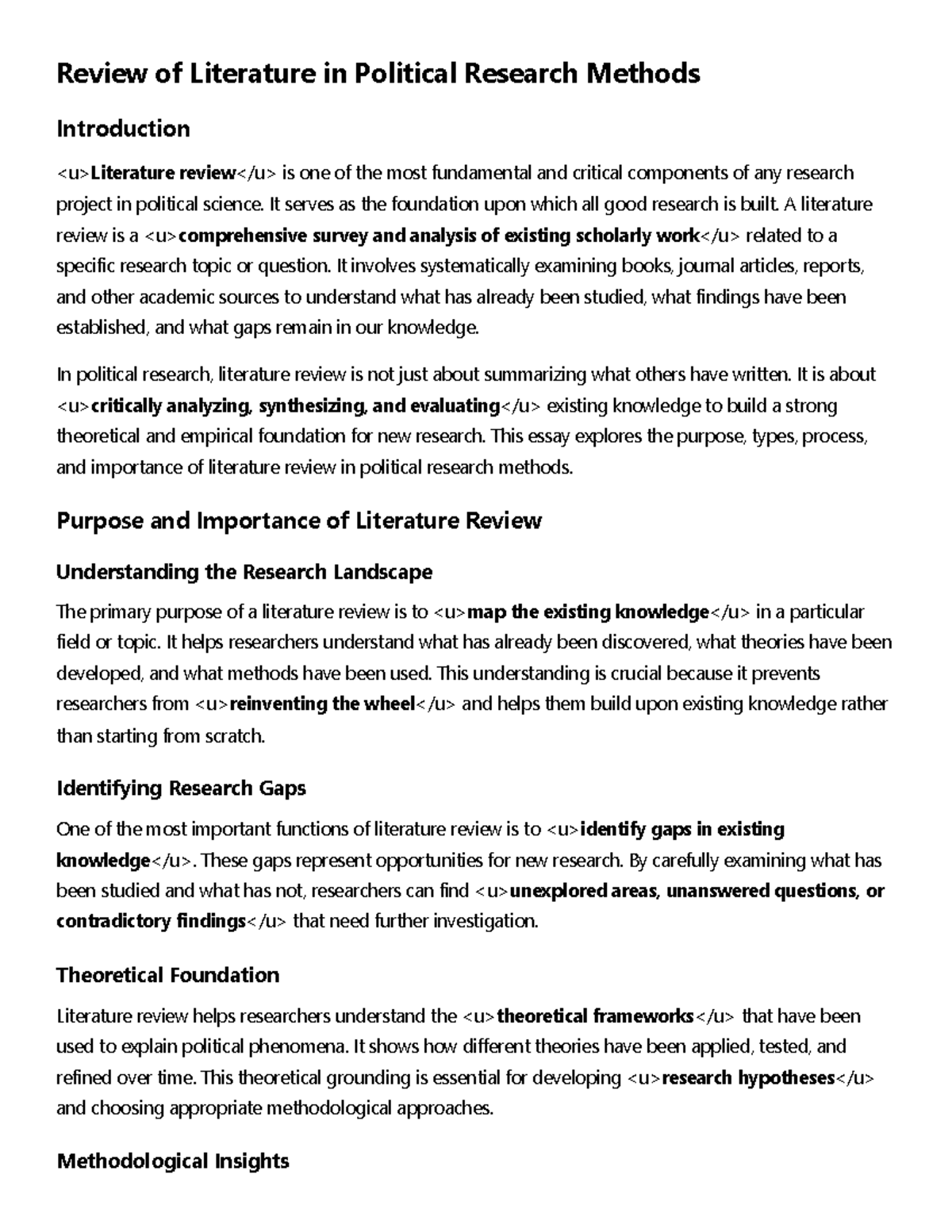 Literature Review in Political Research Methods: An Overview - Studocu