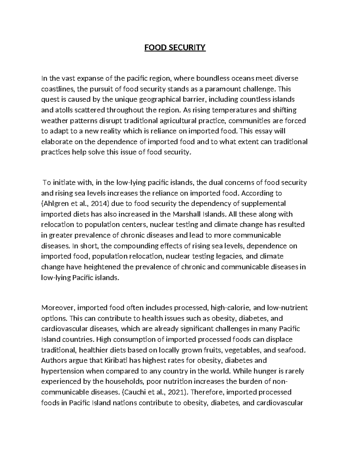 UU114 - Essay on Food Security for reference. - FOOD SECURITY In the ...