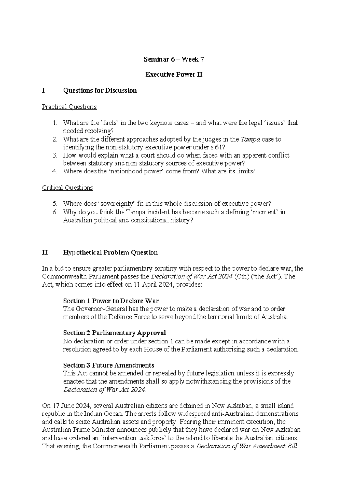 APL Tutorial 6 - Week 7 - Executive Power II Discussion Questions - Studocu