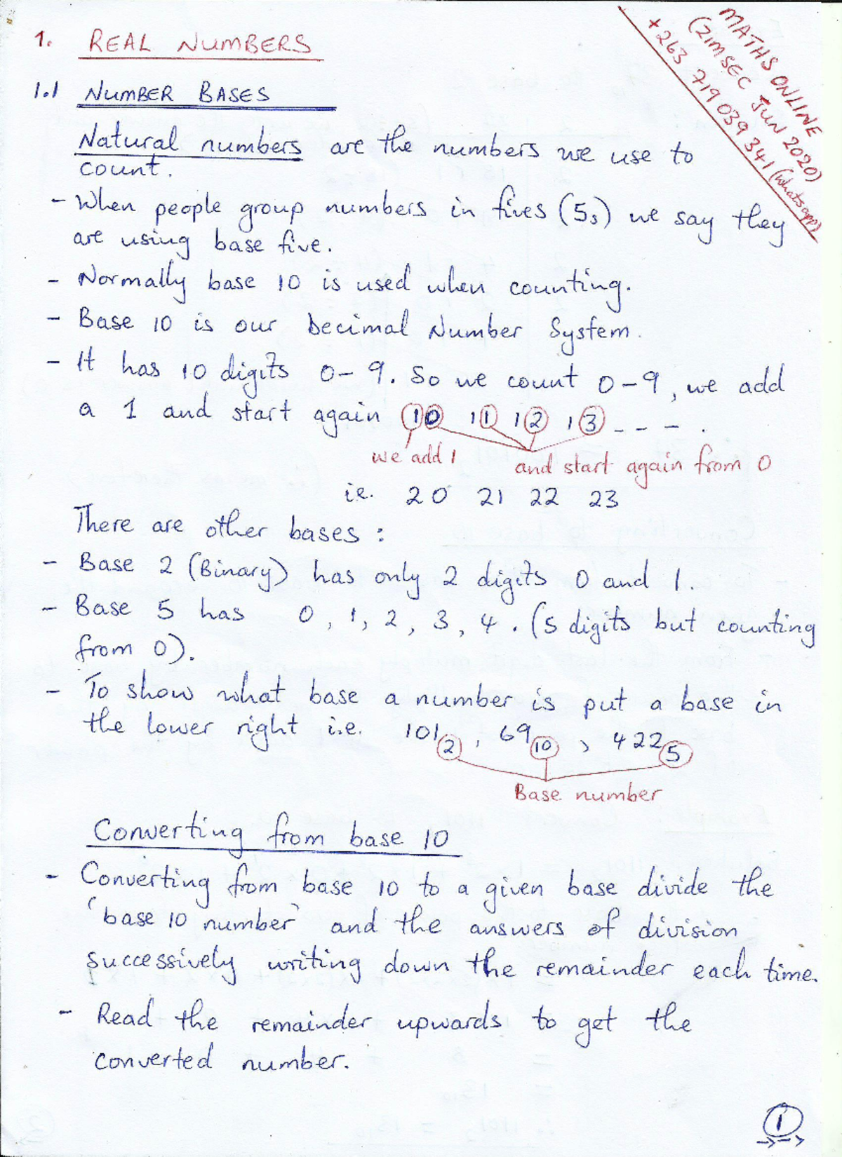 1.1 Number Bases - Comprehensive Study Notes - Studocu