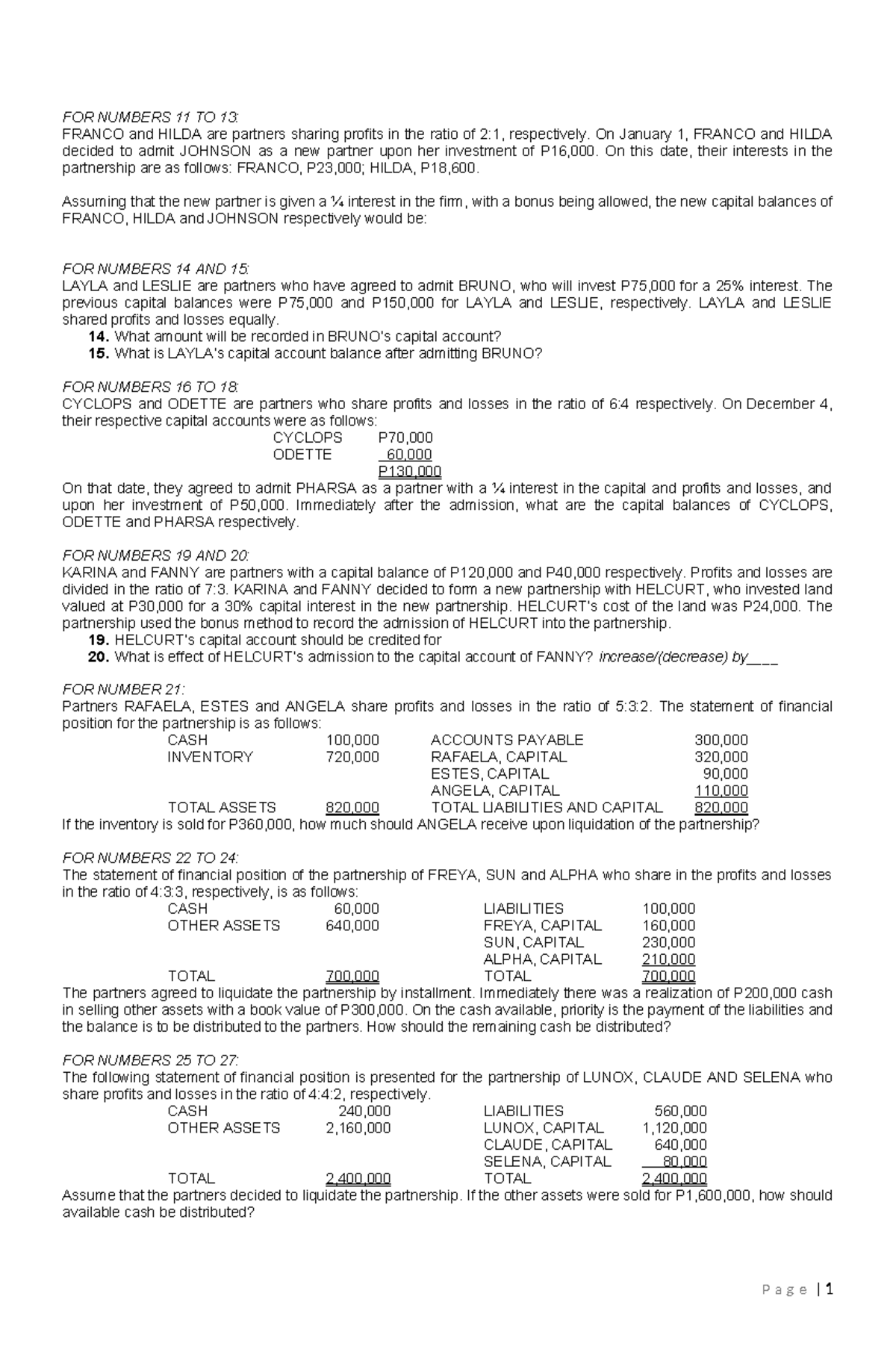 Partnership Activity: Admission and Capital Balances Analysis (DIS LIQ ...