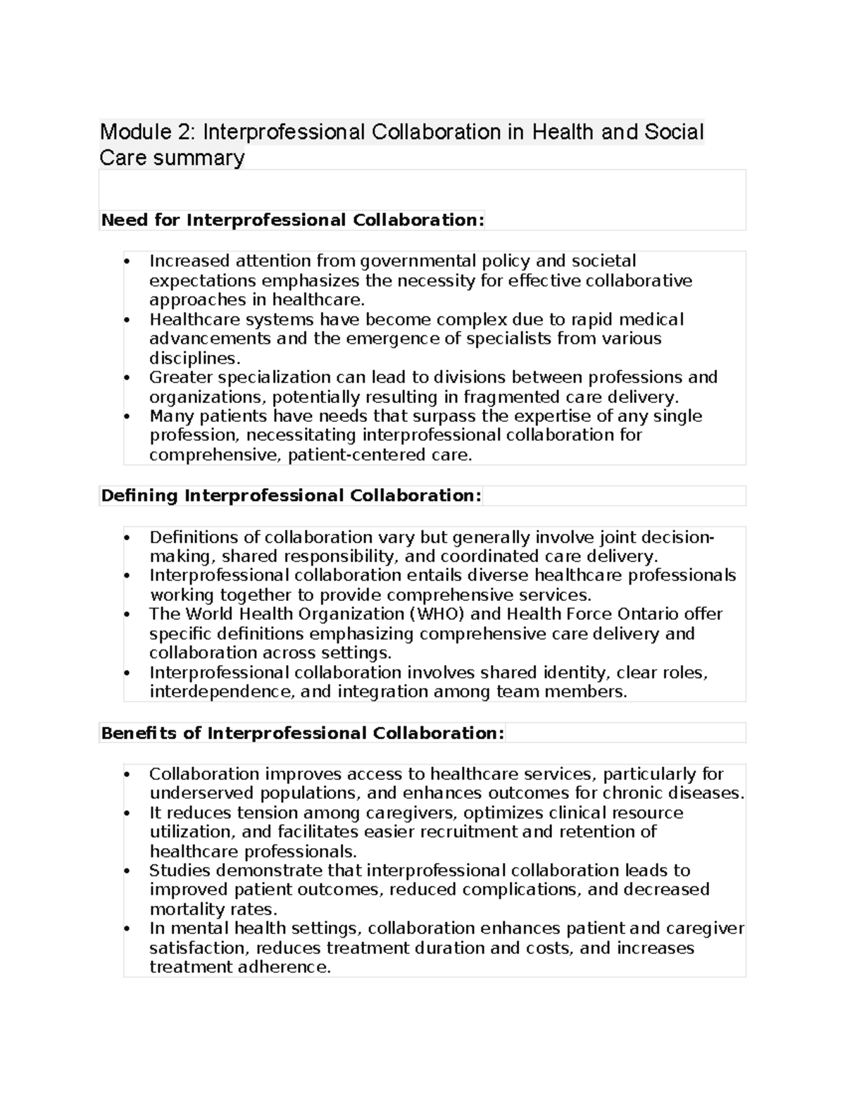 Module 2 - Module 2: Interprofessional Collaboration in Health and ...