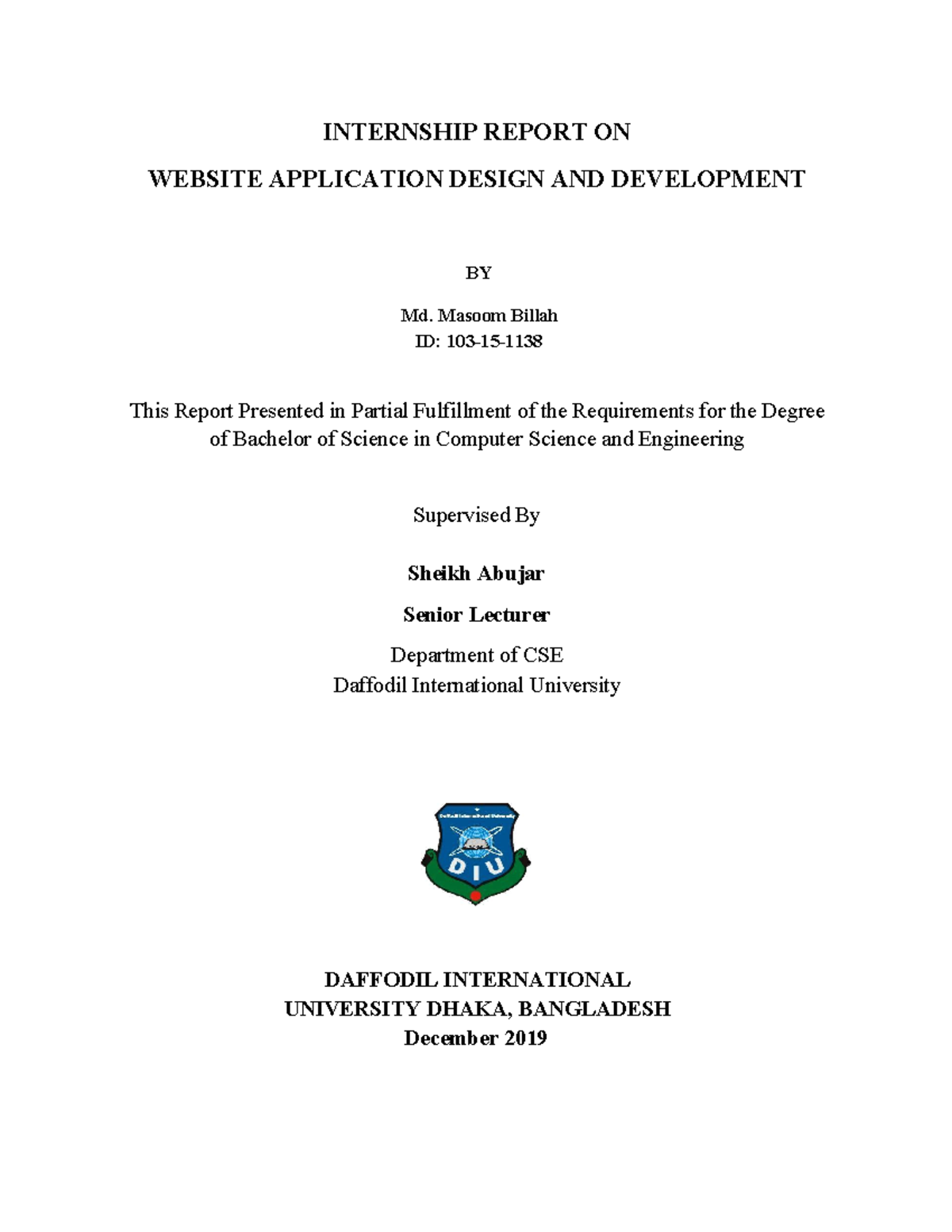 Internship Report on Website Application Design & Development (CSE ...