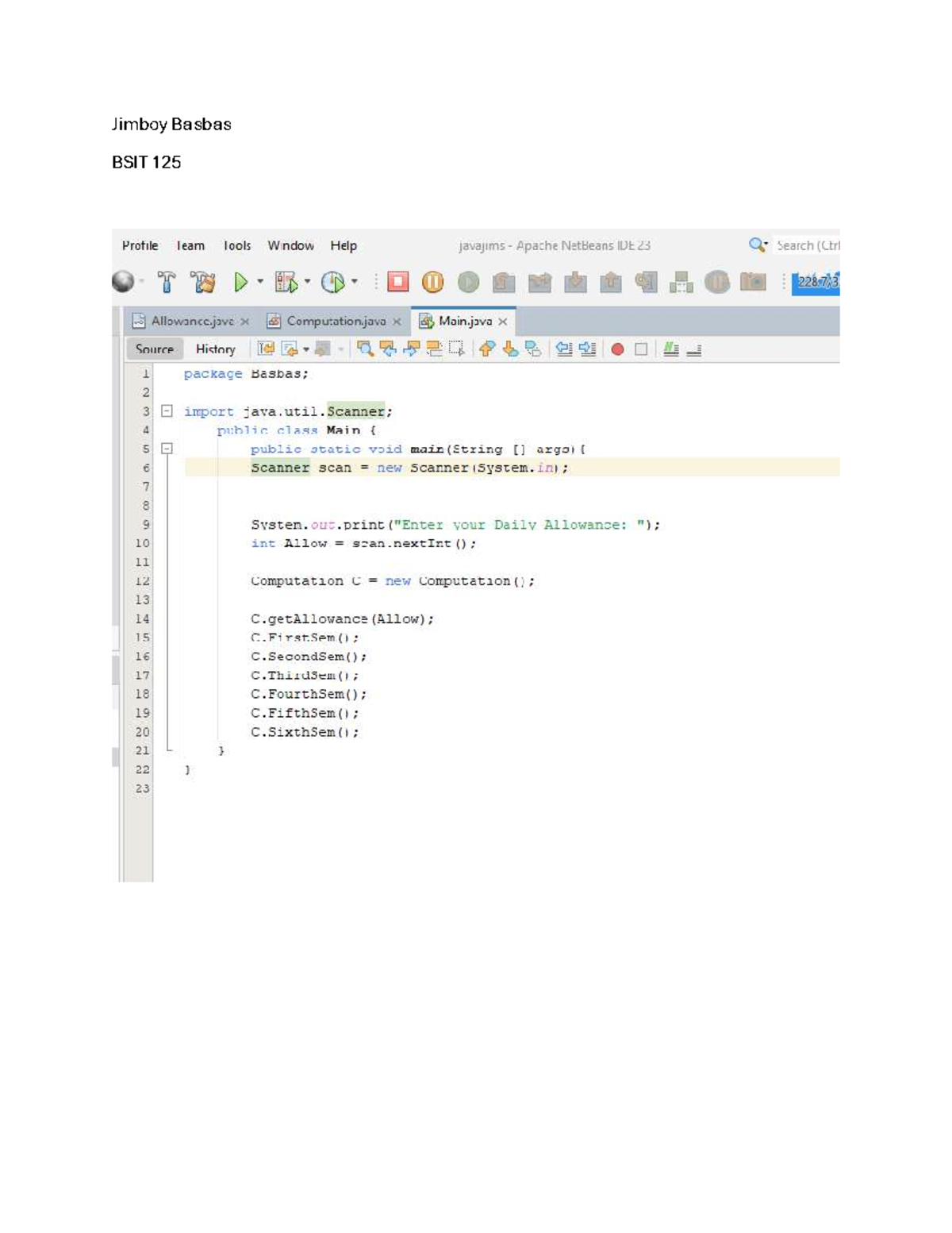 BSIT 125 Final Project: Daily Allowance Computation in Java - Studocu
