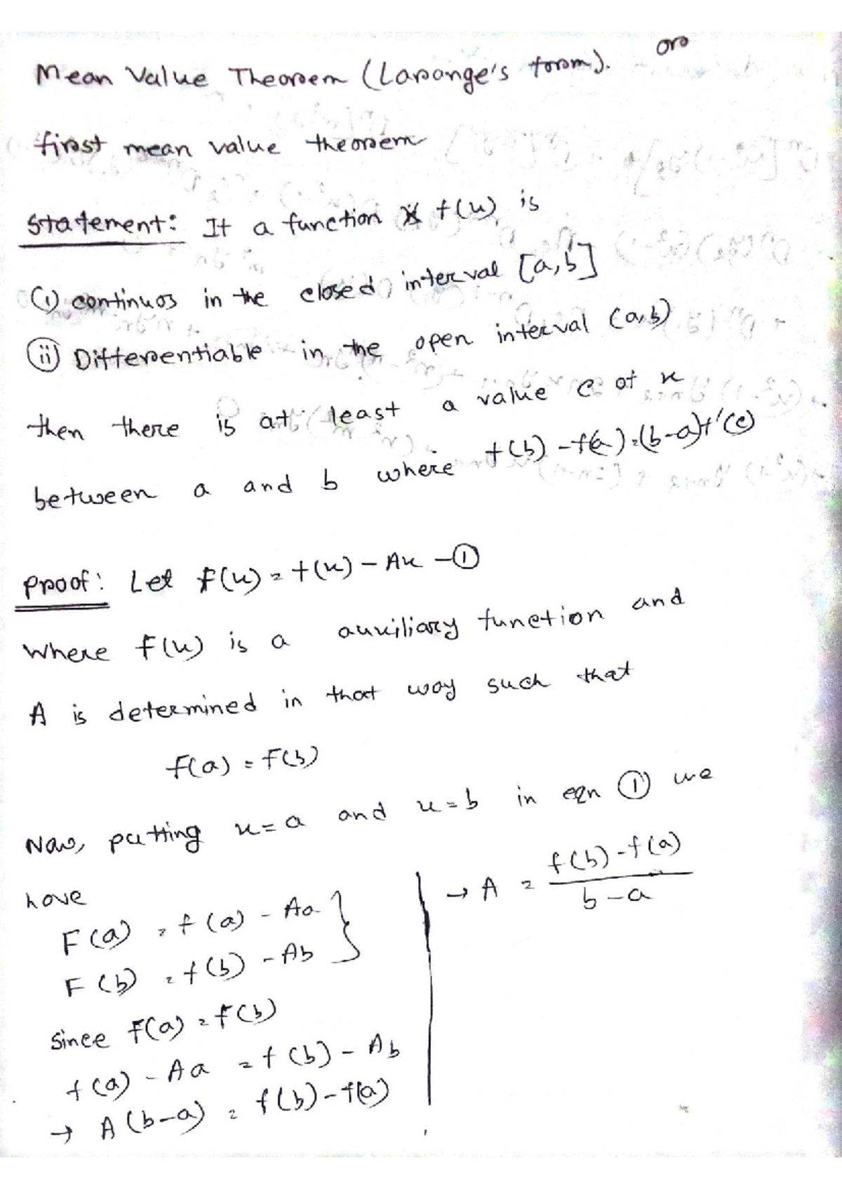 Mean Value Theorem - Math Notes for Calculus (MATH 101) - Studocu