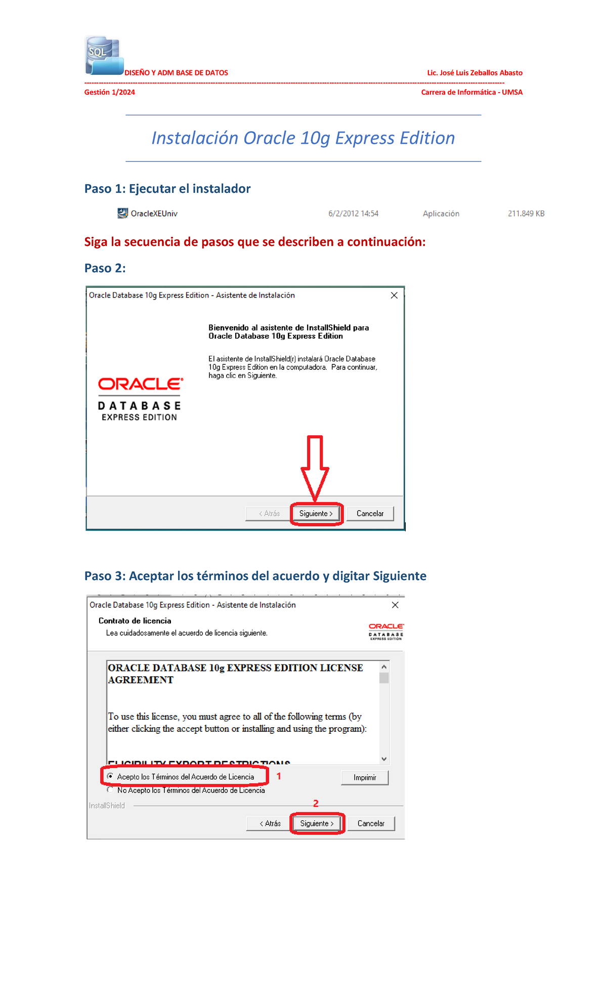 Instalación de Oracle 10g Express Edition - DISEÑO Y ADM BASE DE DATOS ...
