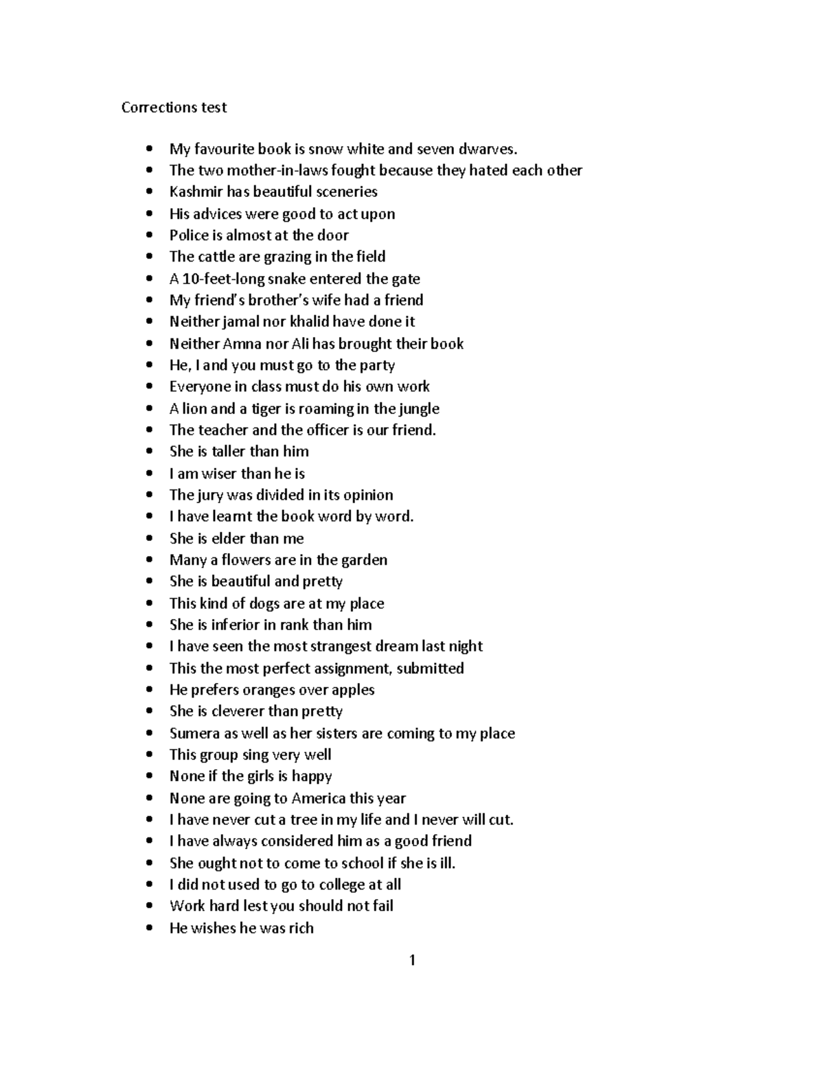 Correction Test - Study Notes on Grammar Errors - Studocu