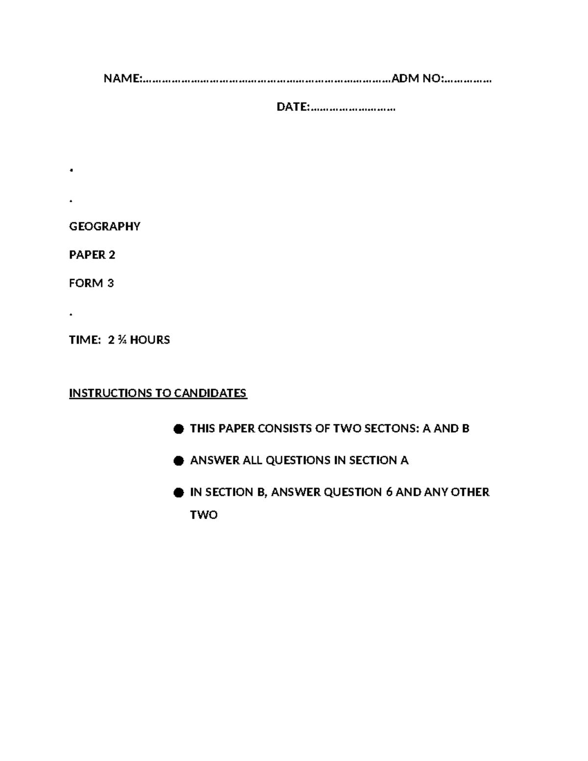 Geography Form 3 Paper 2 Revision Notes - Studocu