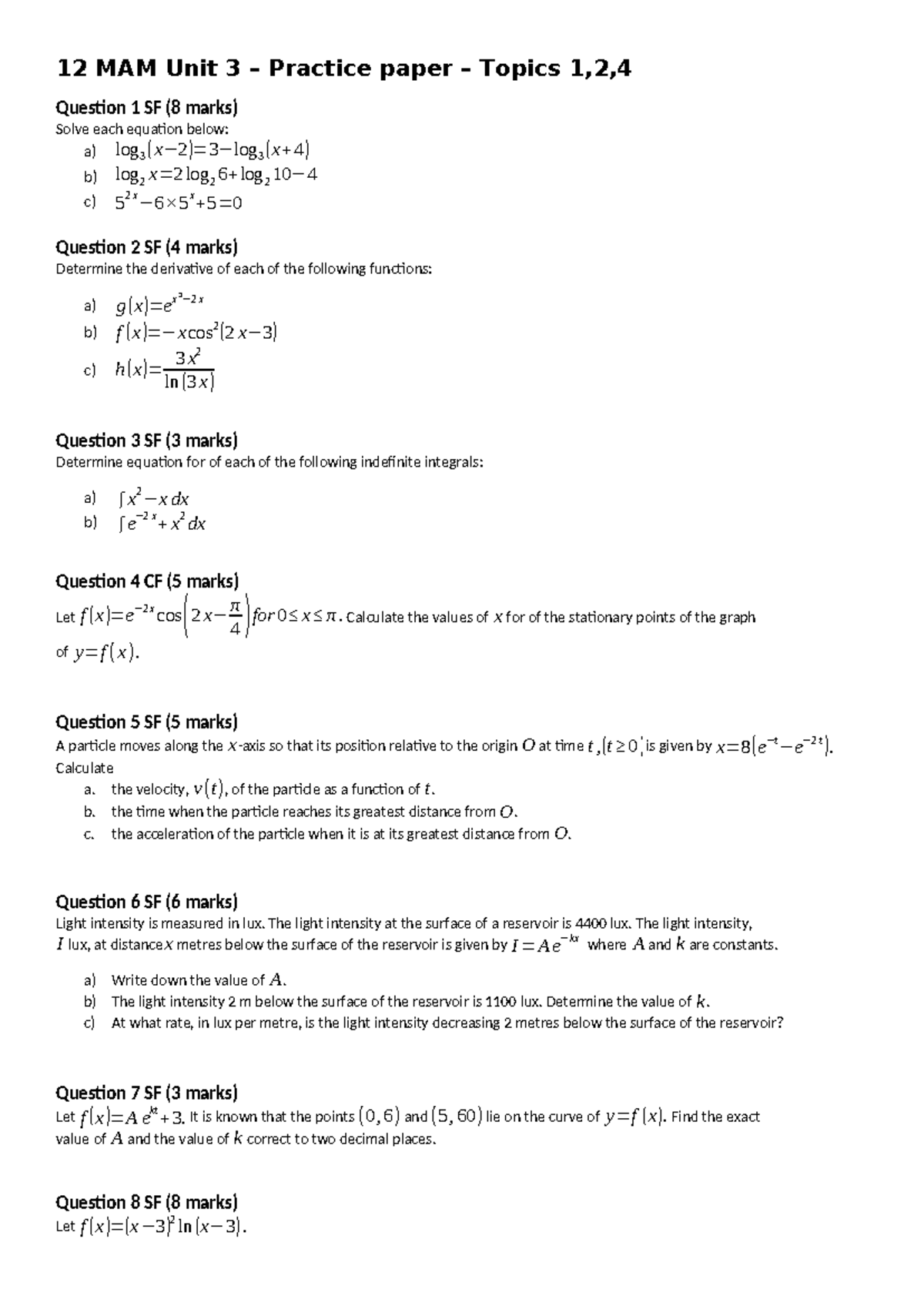 Unit 3 Practice Test 2026: Math Equations & Derivatives - Studocu