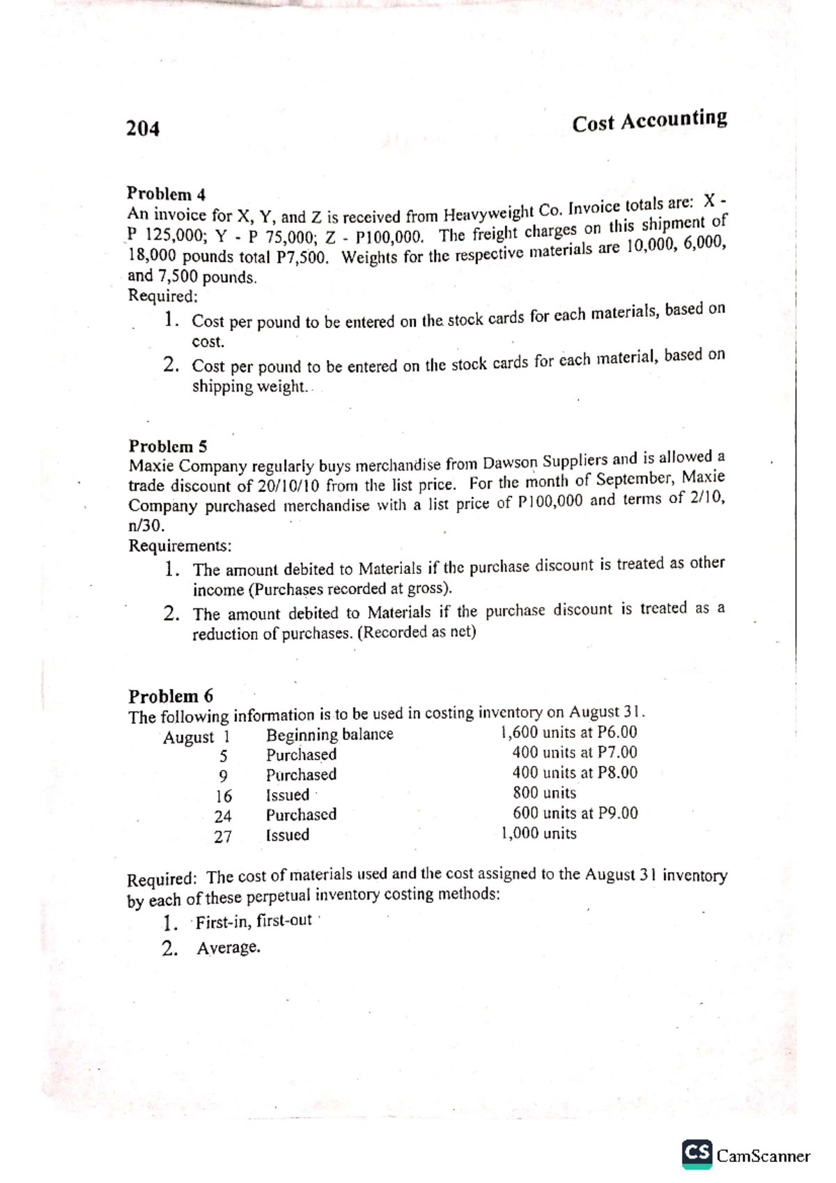 Chapter 7 Problem 4-6 - Cost Accounting and Control 2019 Edition Author ...