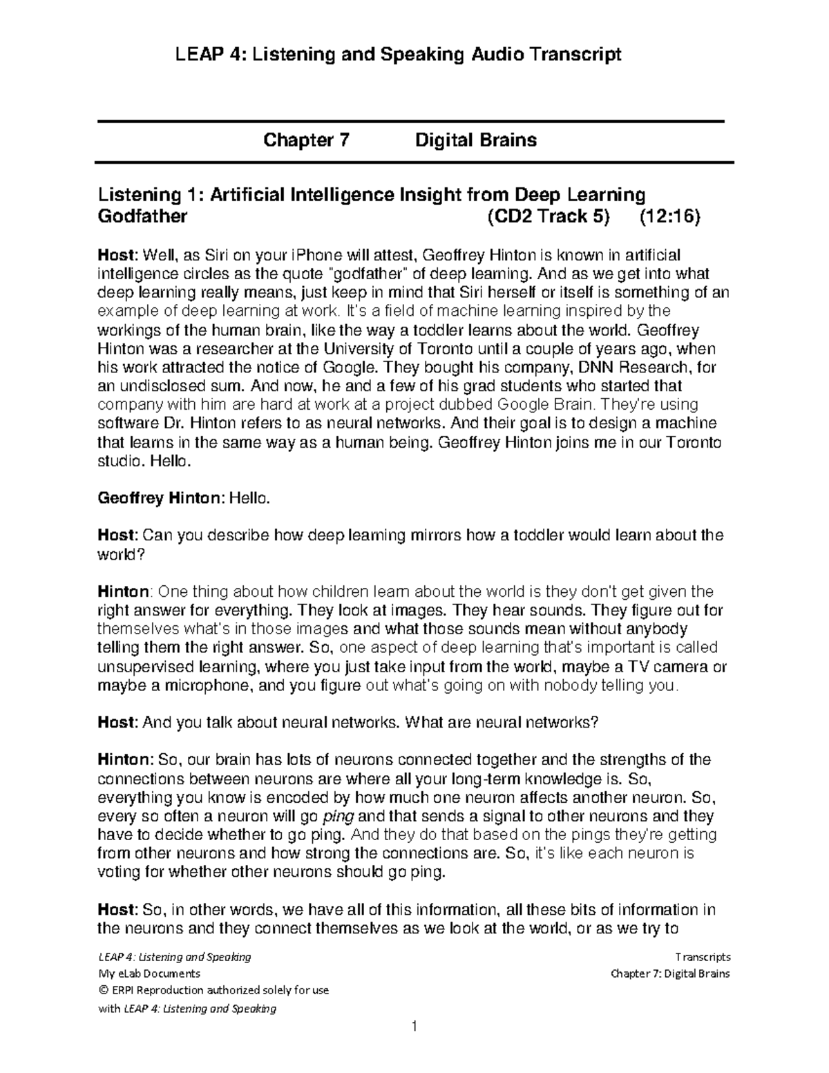 LEAP 4: Listening and Speaking Audio Transcript - Chapter 7 Insights on ...