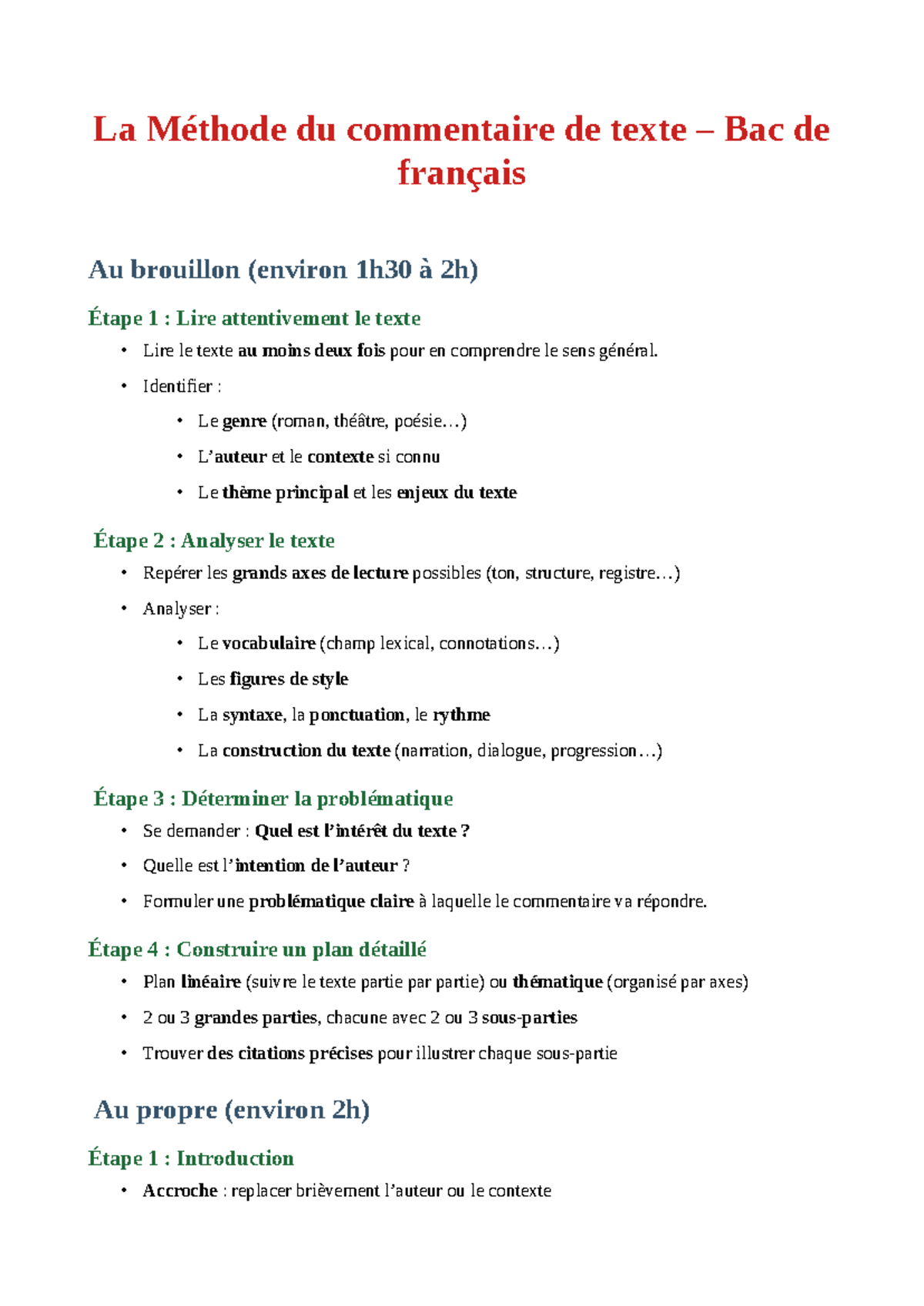 Français C - Méthode du Commentaire de Texte pour le Bac - Studocu