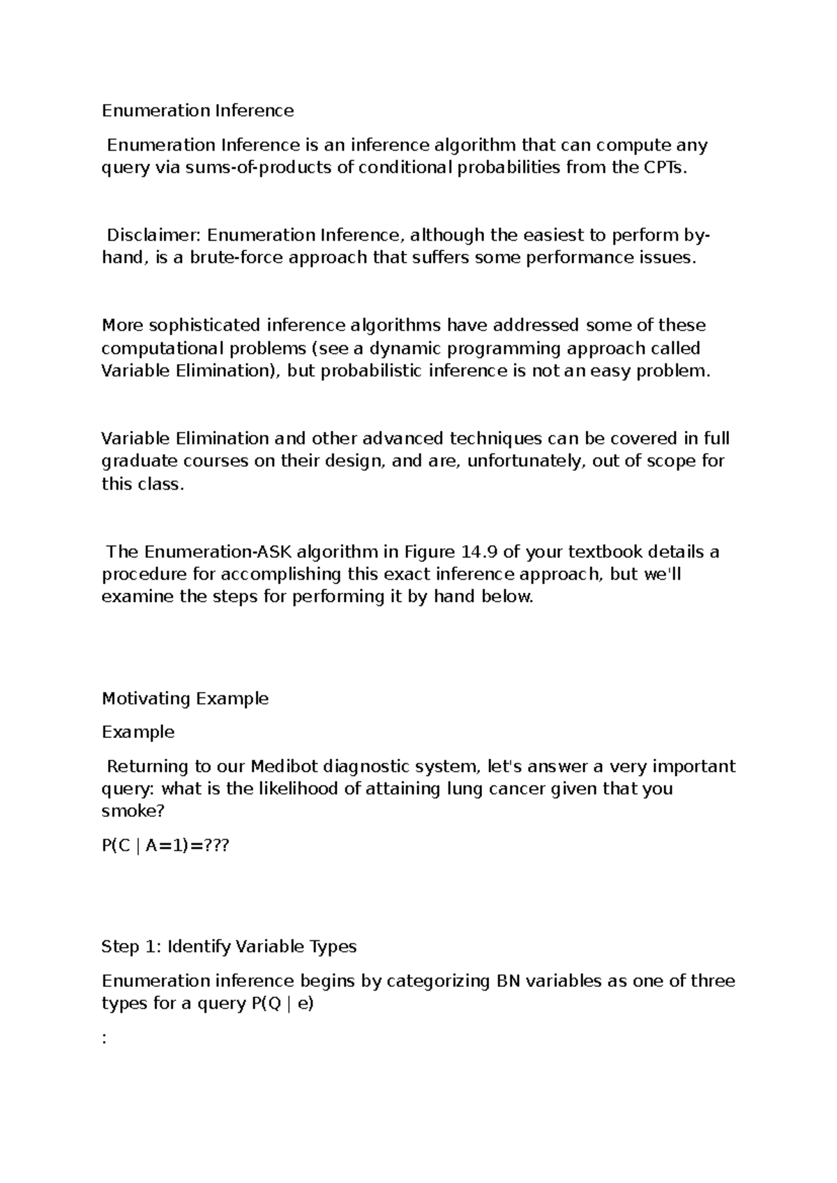 Enumeration Inference: Understanding Probabilities in BN (Course Code ...