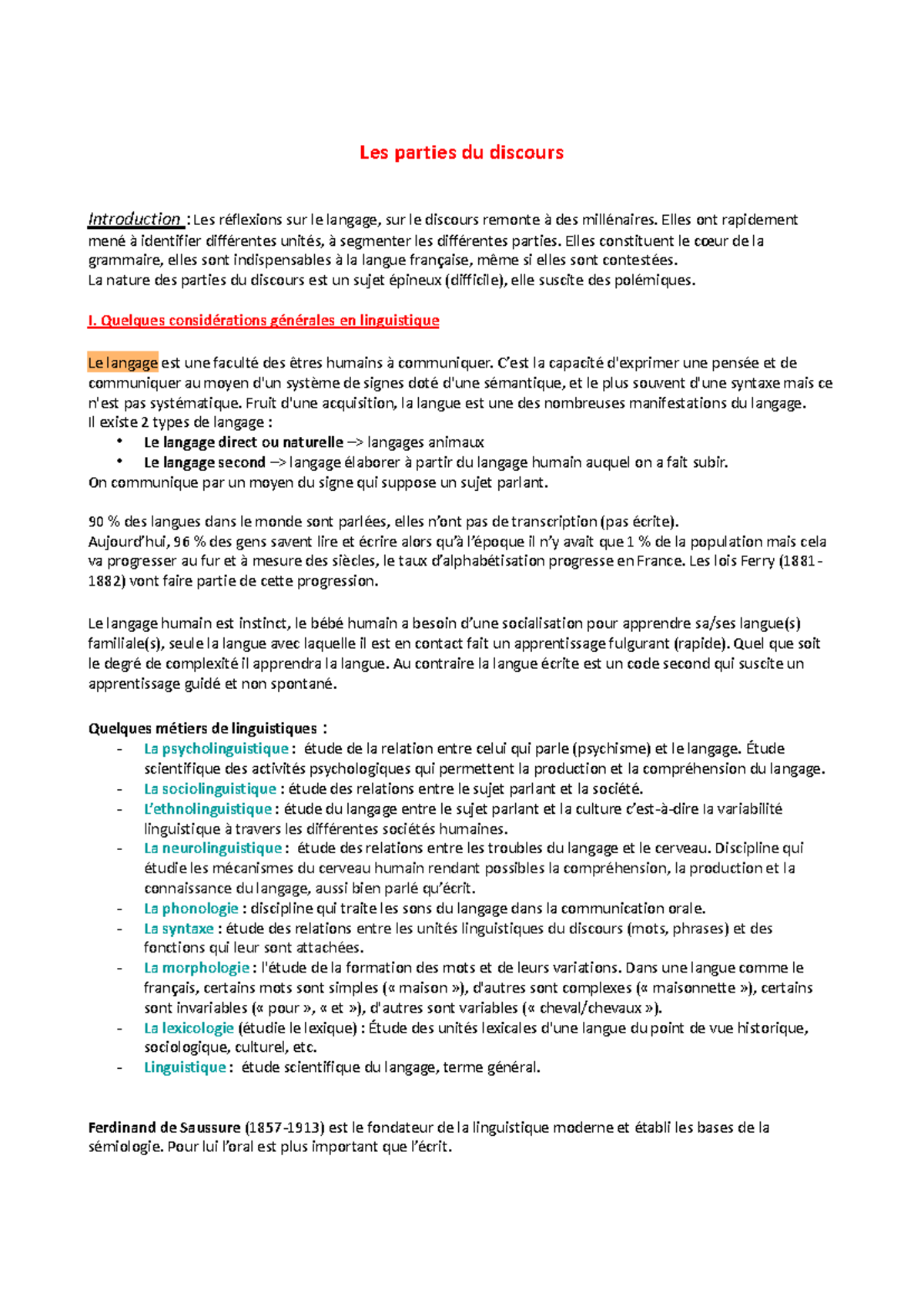 Les parties du discours - Les parties du discours Introduction : Les ...