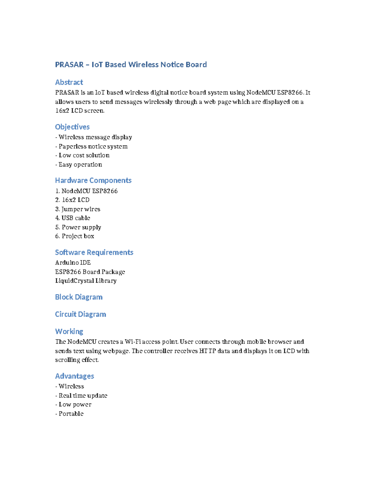 PRASAR IoT Wireless Notice Board Project Overview - Studocu