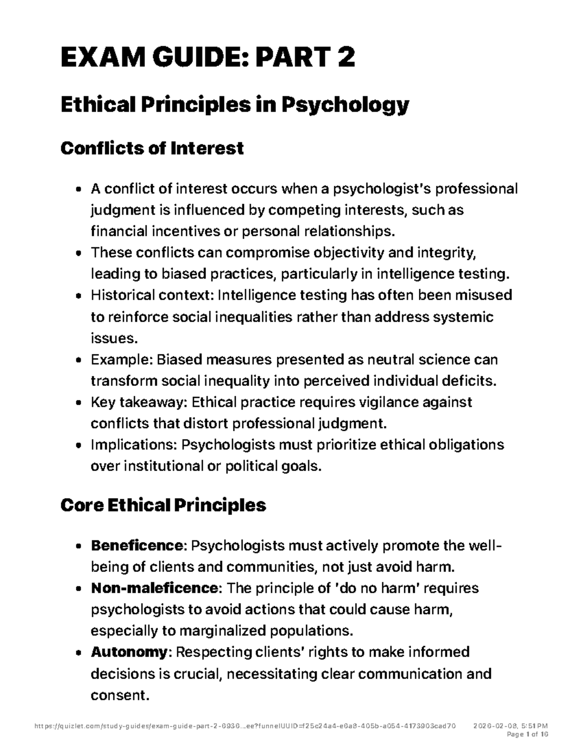 EXAM GUIDE: PART 2 Ethical Principles in Psychology and Conflicts - Studocu