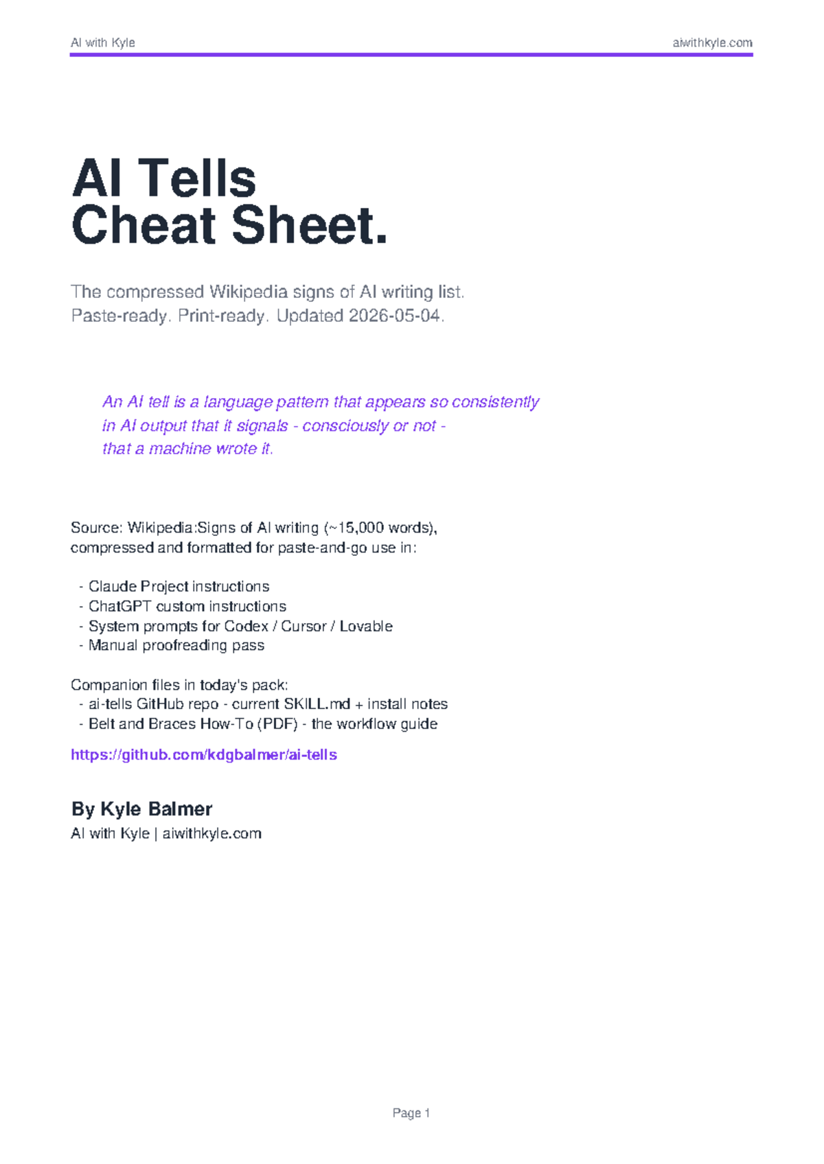 AI Tells Cheat Sheet: Key Patterns for AI Writing (AIWK101) - Studocu