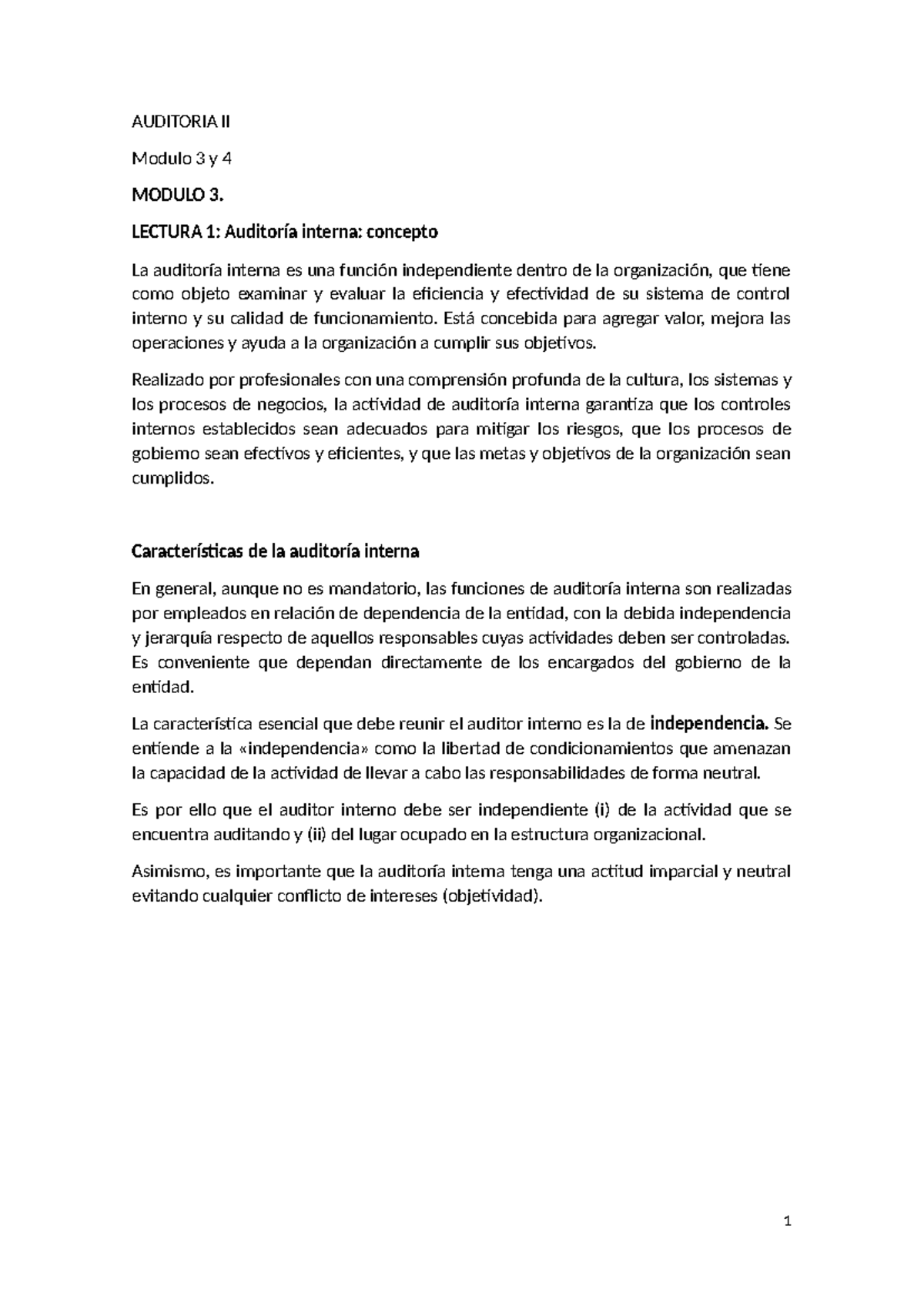 AUDITORIA II Modulo 3 y 4: Resumen de Lecturas y Conceptos Clave - Studocu