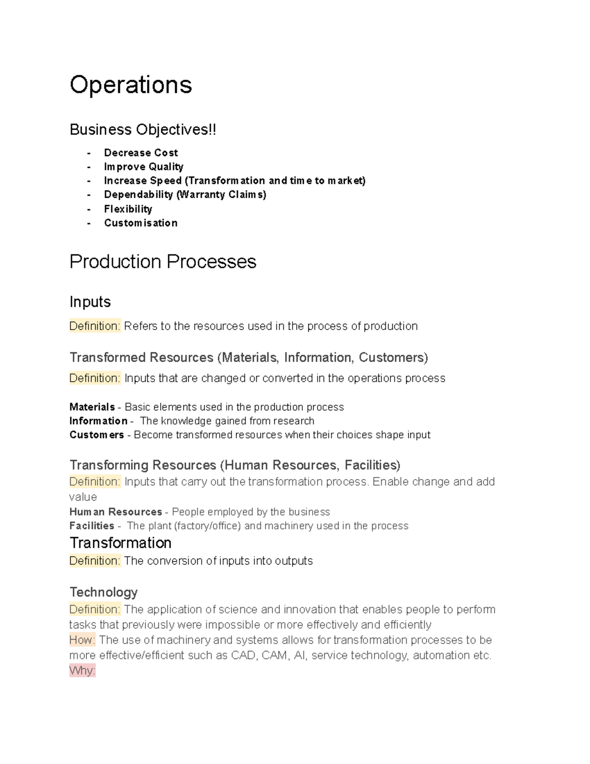 Business Studies | Management Process Notes: Operations and Marketing ...