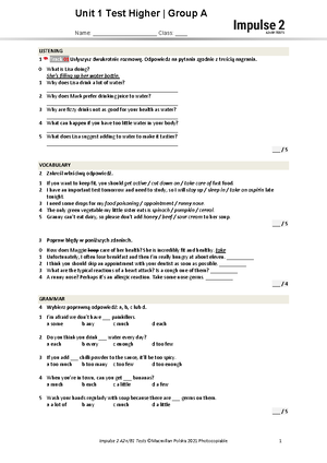 Unit 2 Test Higher B - Na podstawie informacji z nagrania uzupełnij ...