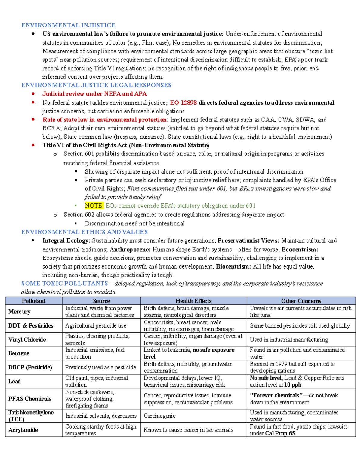 ENVIRONMENTAL INJUSTICE AND REGULATORY FRAMEWORK: TSCA