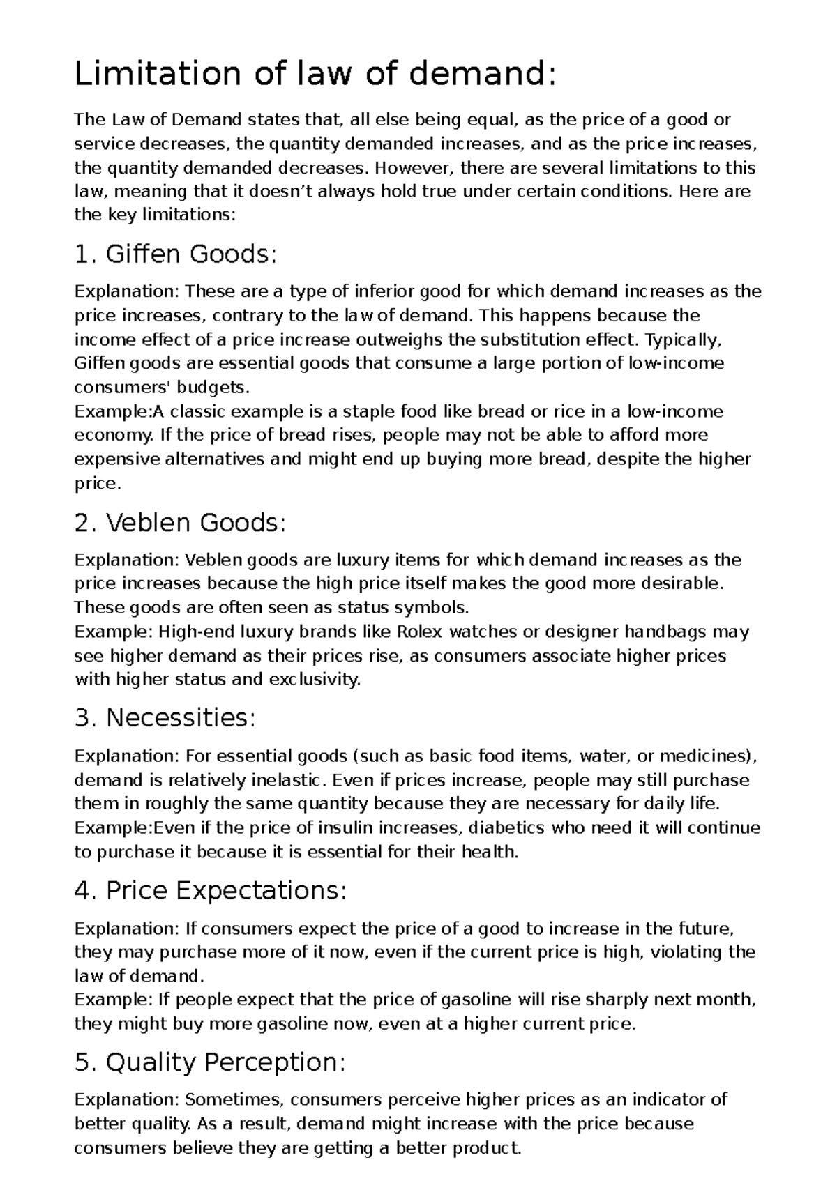 Limitation of Law of demand - Limitation of law of demand: The Law of ...