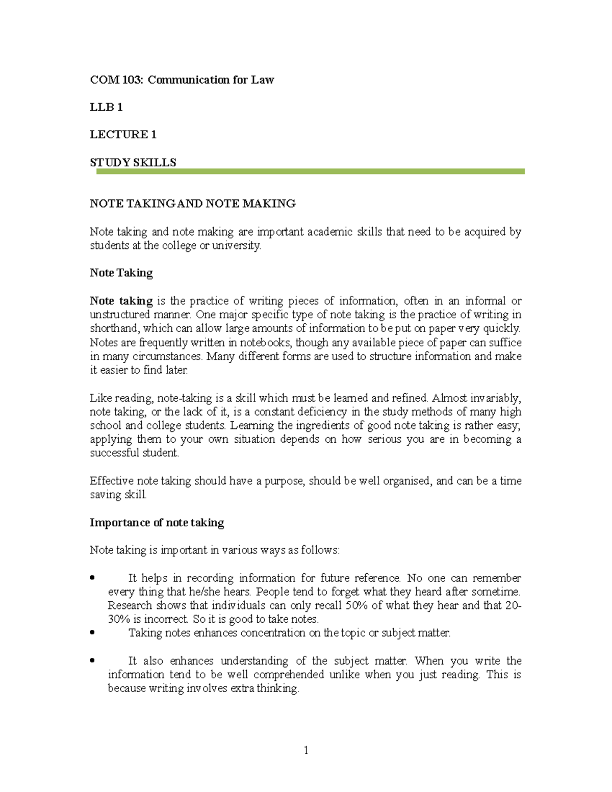 Communication skills by Kitonka - COM 103: Communication for Law LLB 1 ...