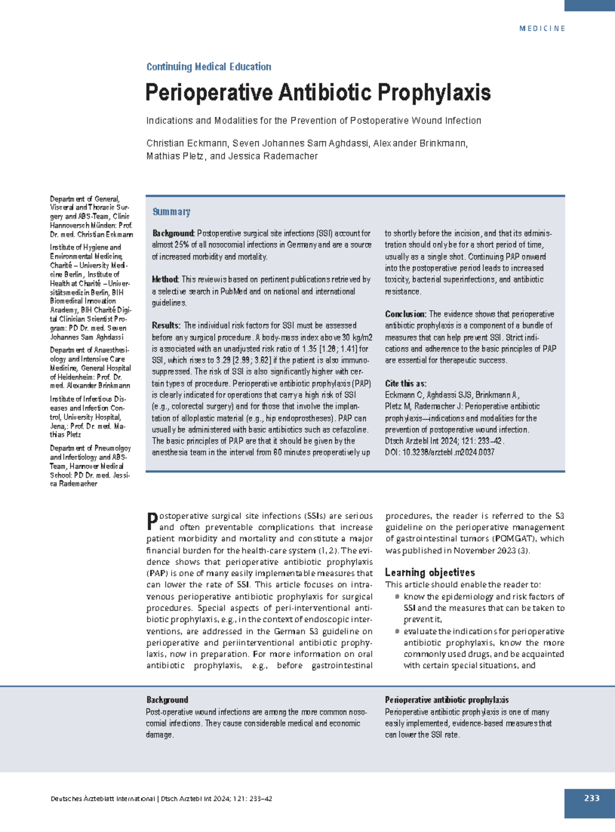 MEDICINE CME: Perioperative Antibiotic Prophylaxis for SSI Prevention ...