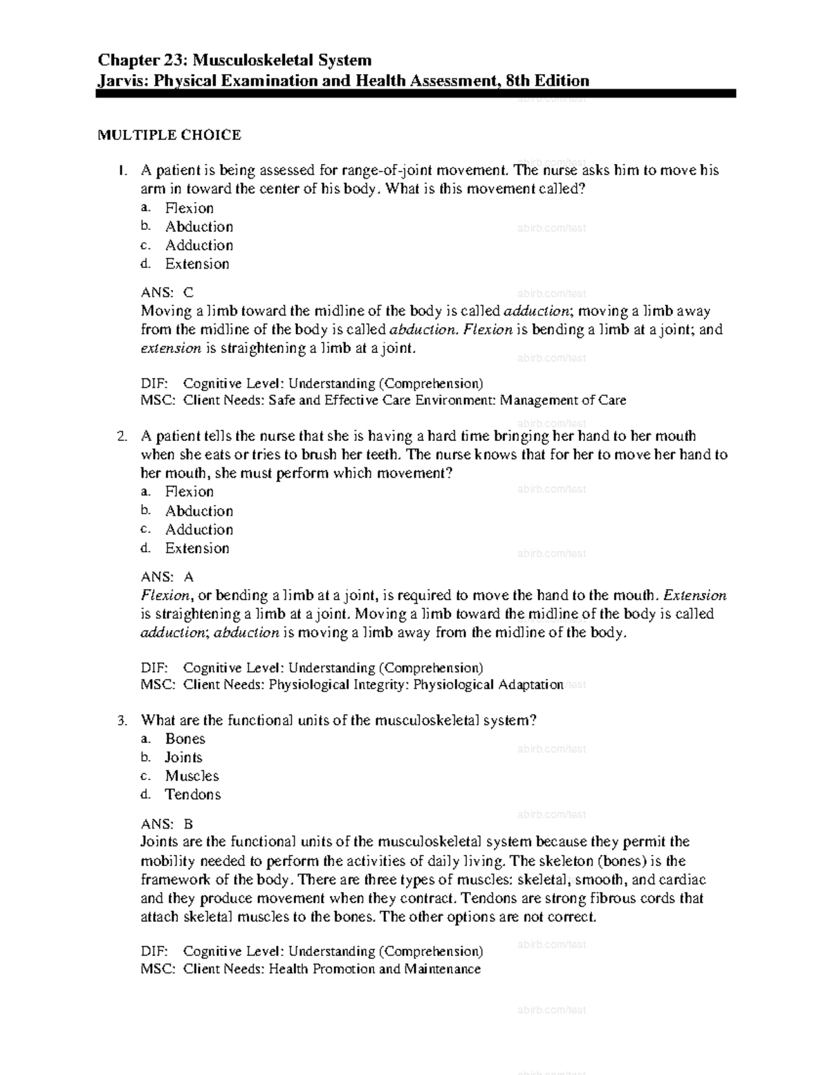 Chapter 23 - Musculoskeletal System Study Notes (Jarvis, 8th Ed) - Studocu